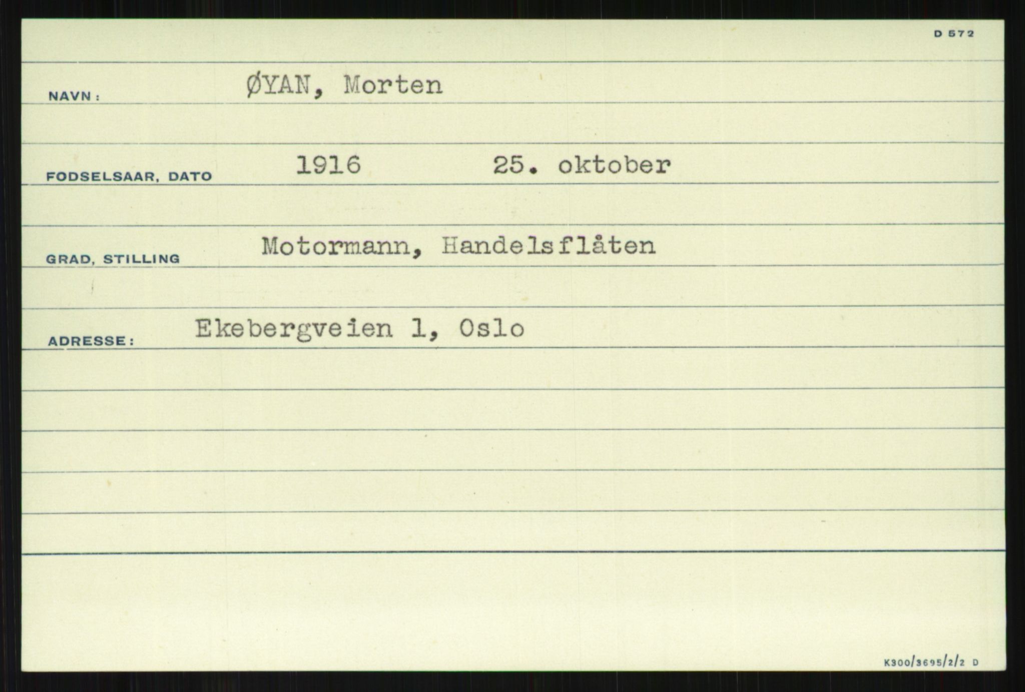 Direktoratet for sjømenn, AV/RA-S-3545/G/Gi/L0009: Kartotek over krigsdekorasjoner tildelt nordmenn under krigen, 1940-1945, p. 1525