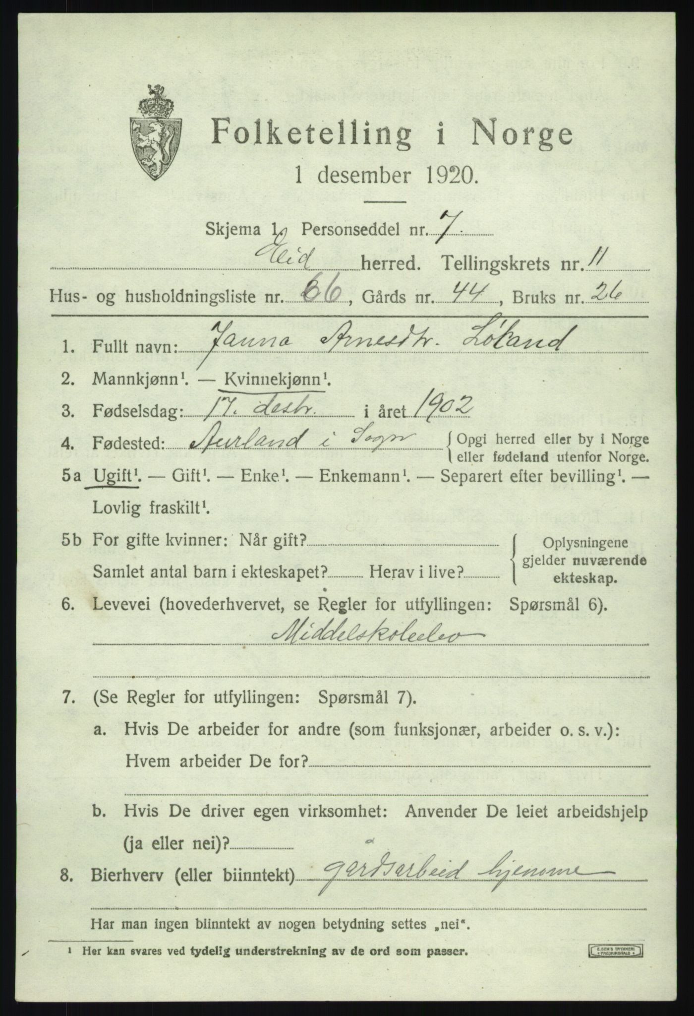 SAB, 1920 census for Eid, 1920, p. 6872