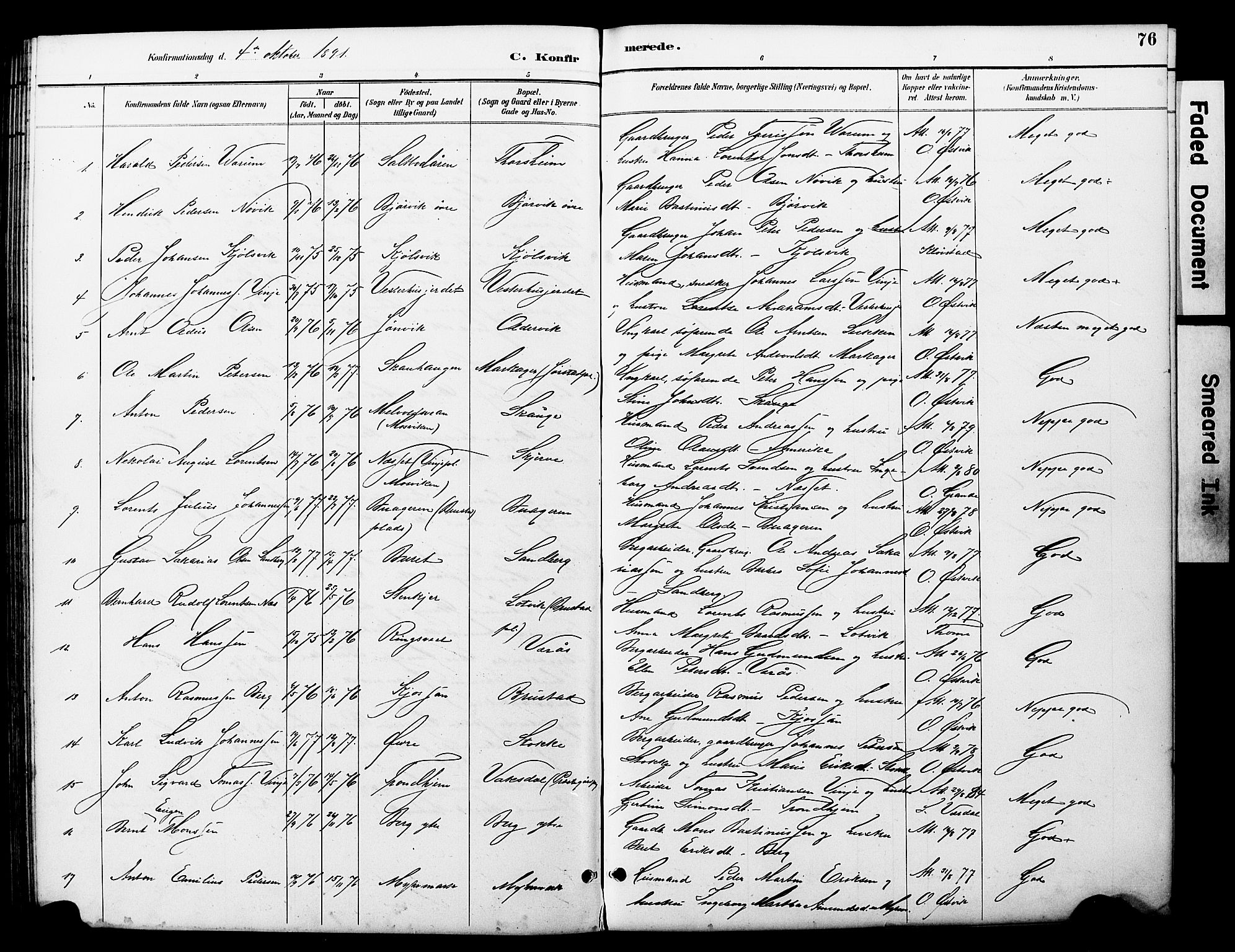 Ministerialprotokoller, klokkerbøker og fødselsregistre - Nord-Trøndelag, SAT/A-1458/722/L0226: Parish register (copy) no. 722C02, 1889-1927, p. 76