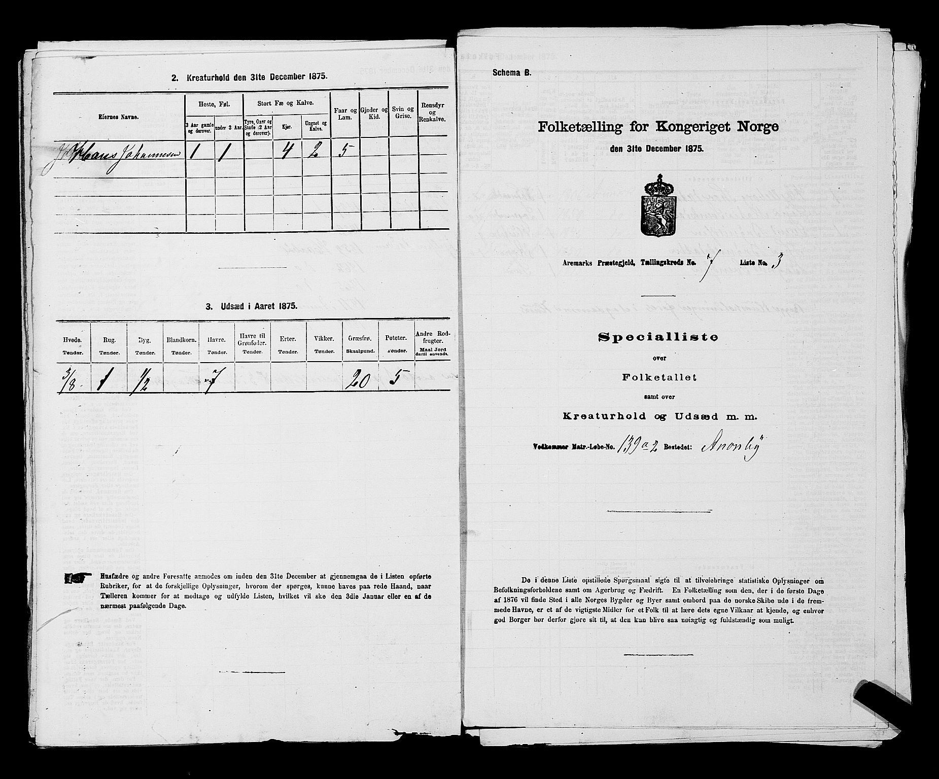 RA, 1875 census for 0118P Aremark, 1875, p. 977