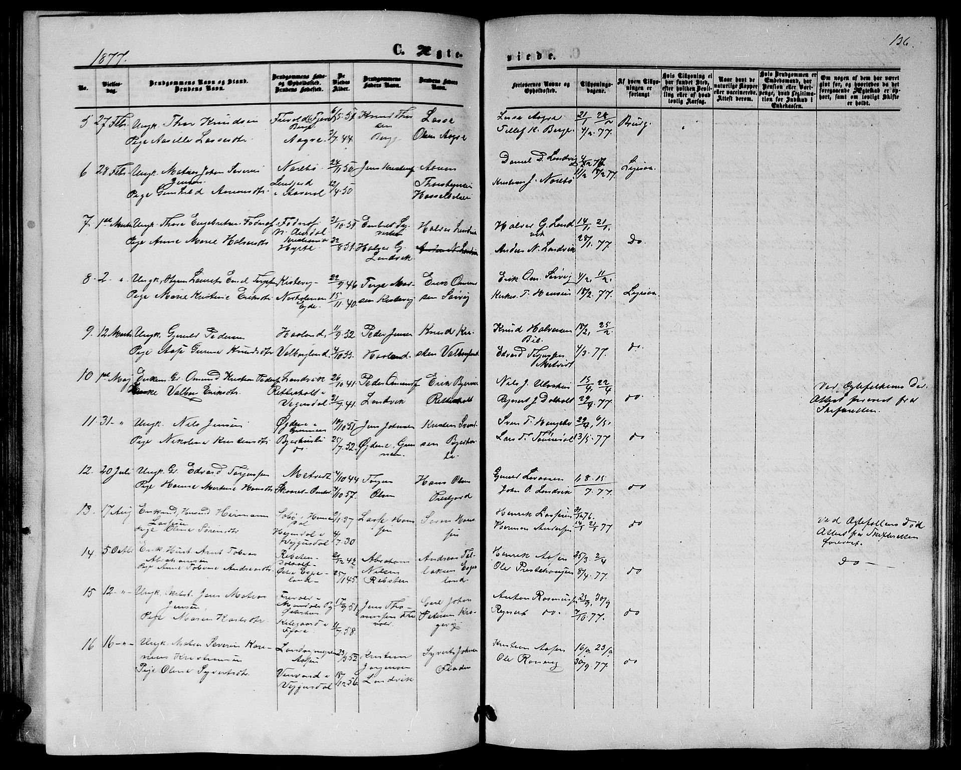 Hommedal sokneprestkontor, SAK/1111-0023/F/Fb/Fbb/L0006: Parish register (copy) no. B 6, 1869-1884, p. 136