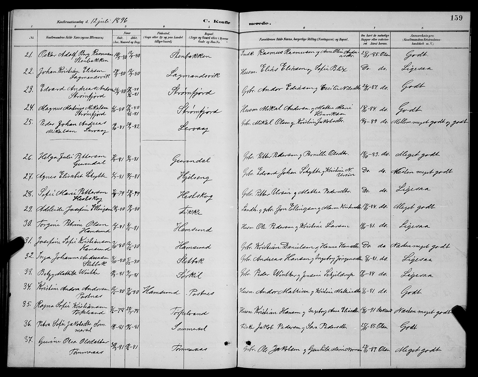 Ministerialprotokoller, klokkerbøker og fødselsregistre - Nordland, SAT/A-1459/859/L0859: Parish register (copy) no. 859C05, 1887-1898, p. 159