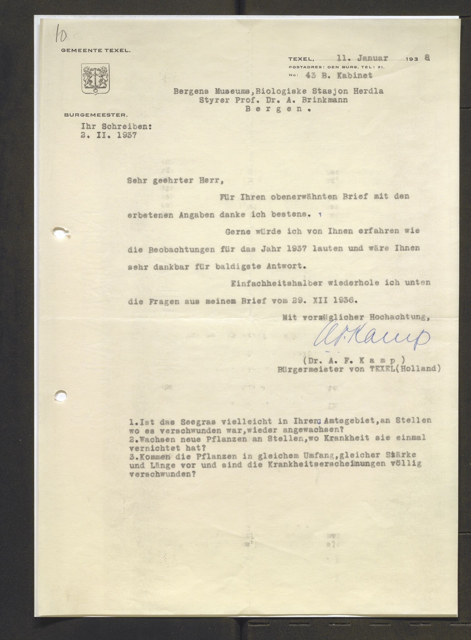 Bergens Museum, AV/SAB-A-17301/13/D/L0002: Korrespondanse , 1928-1940, p. 619