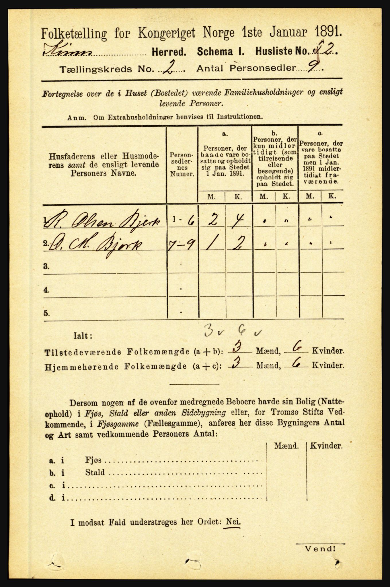 RA, 1891 census for 1437 Kinn, 1891, p. 528