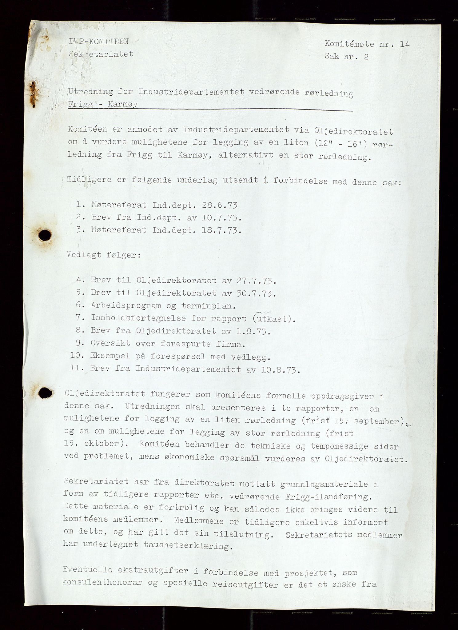 Industridepartementet, Oljekontoret, AV/SAST-A-101348/Di/L0004: DWP, møter, komite`møter, 761 forskning/teknologi, 1972-1975, p. 10