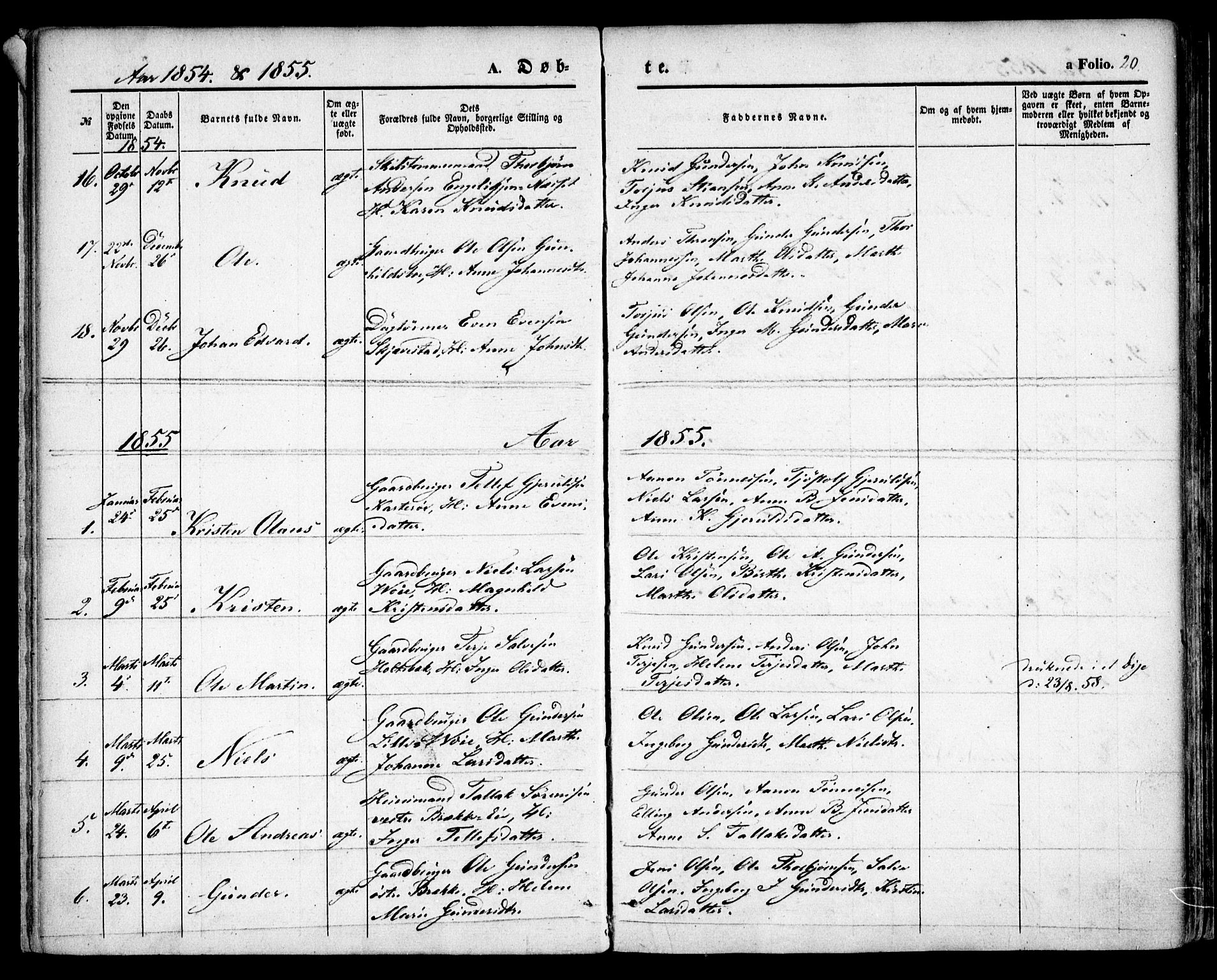 Austre Moland sokneprestkontor, AV/SAK-1111-0001/F/Fa/Faa/L0007: Parish register (official) no. A 7, 1847-1857, p. 20