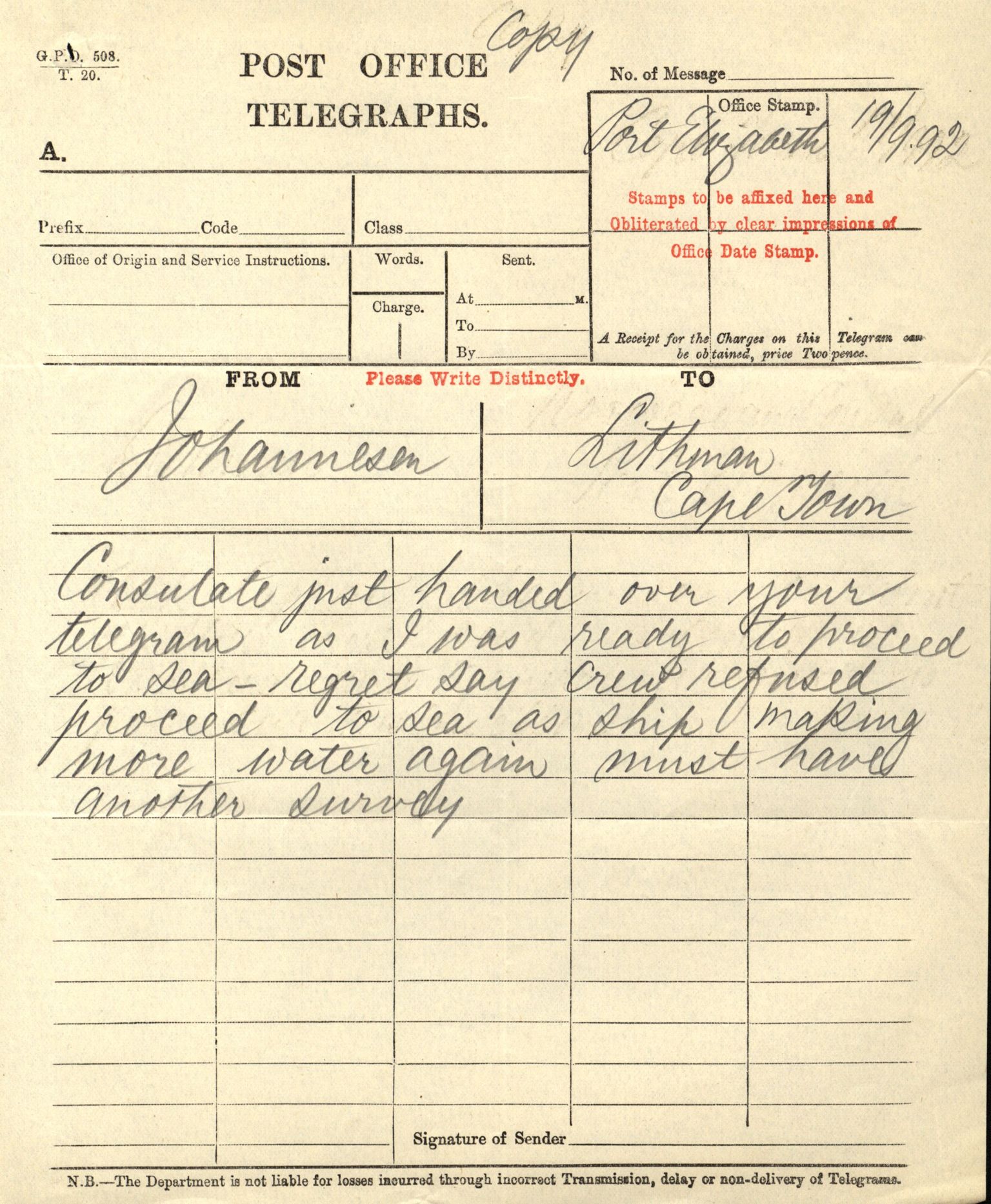 Pa 63 - Østlandske skibsassuranceforening, VEMU/A-1079/G/Ga/L0028/0002: Havaridokumenter / Marie, Favorit, Tabor, Sylphiden, Berthel, America, 1892, p. 22