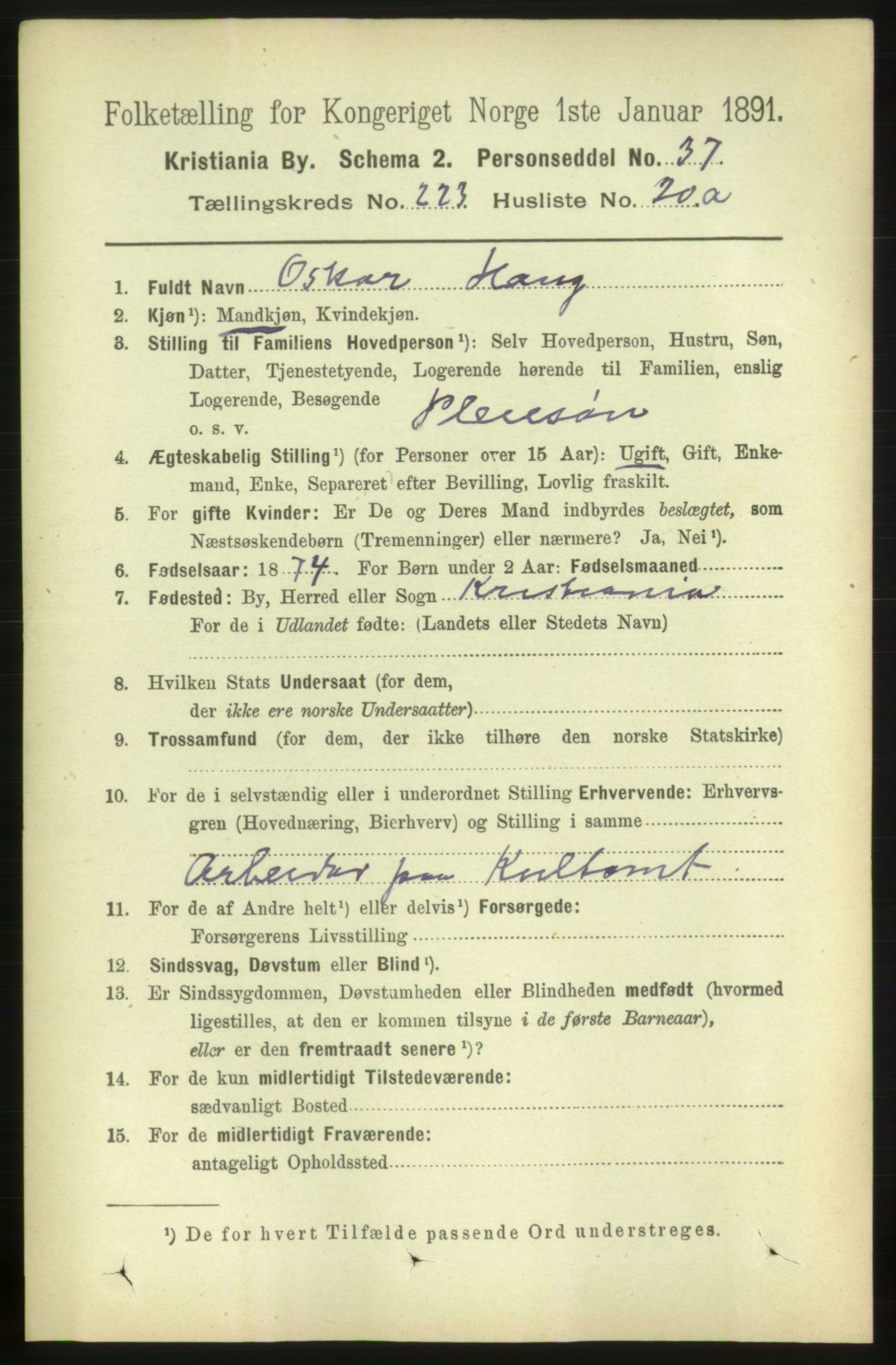 RA, 1891 census for 0301 Kristiania, 1891, p. 135142