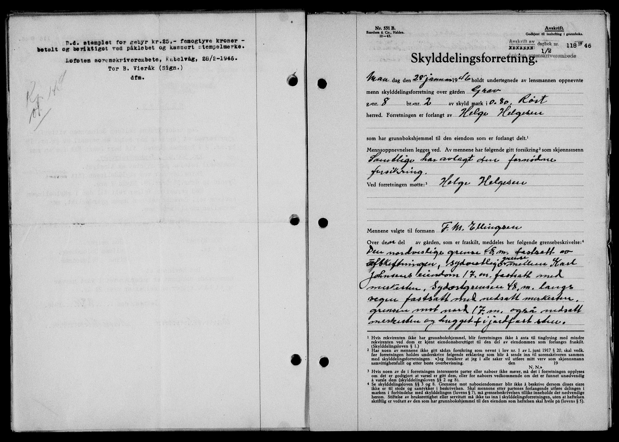 Lofoten sorenskriveri, SAT/A-0017/1/2/2C/L0013a: Mortgage book no. 13a, 1944-1946, Diary no: : 118/1946