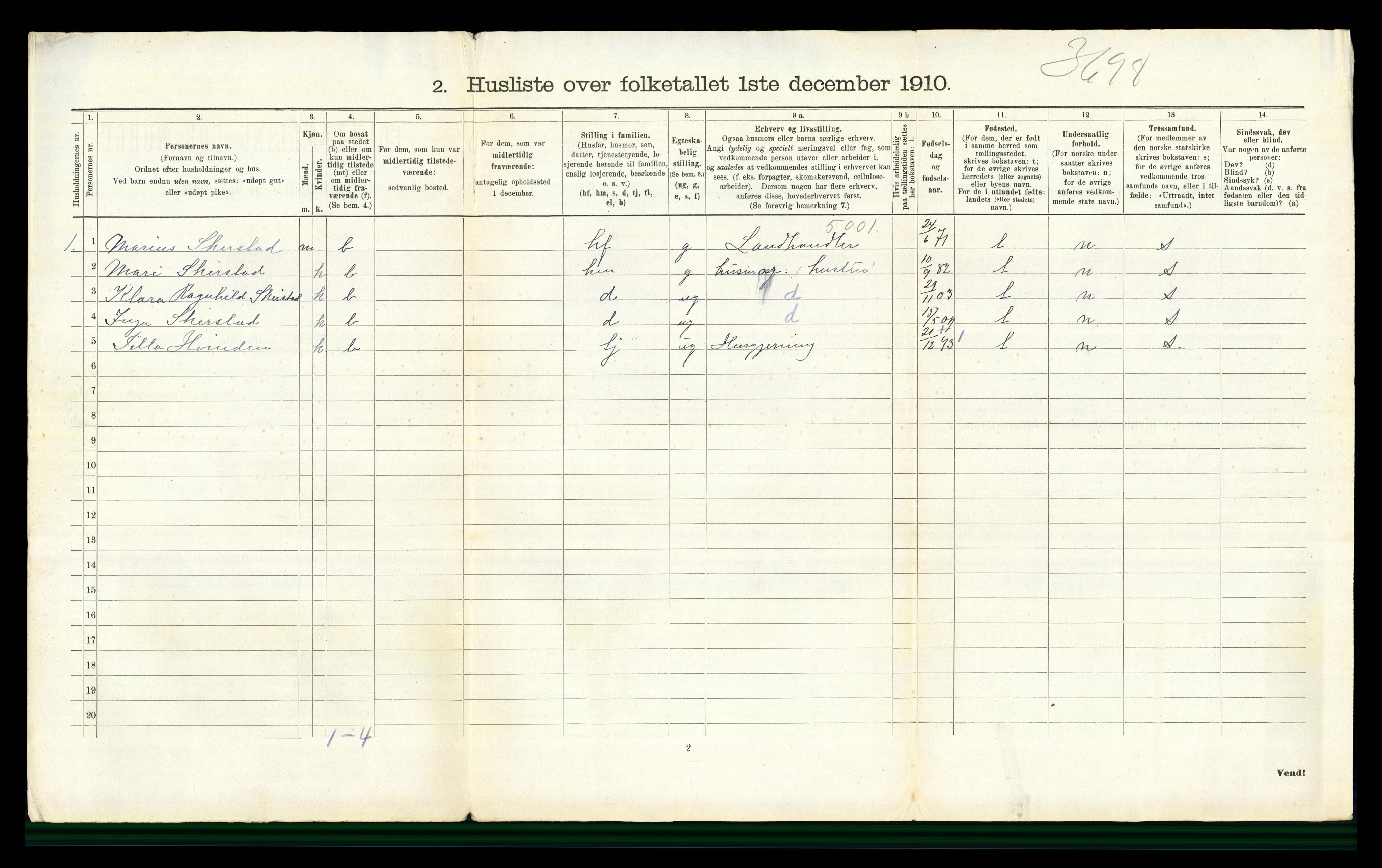 RA, 1910 census for Gran, 1910, p. 1070