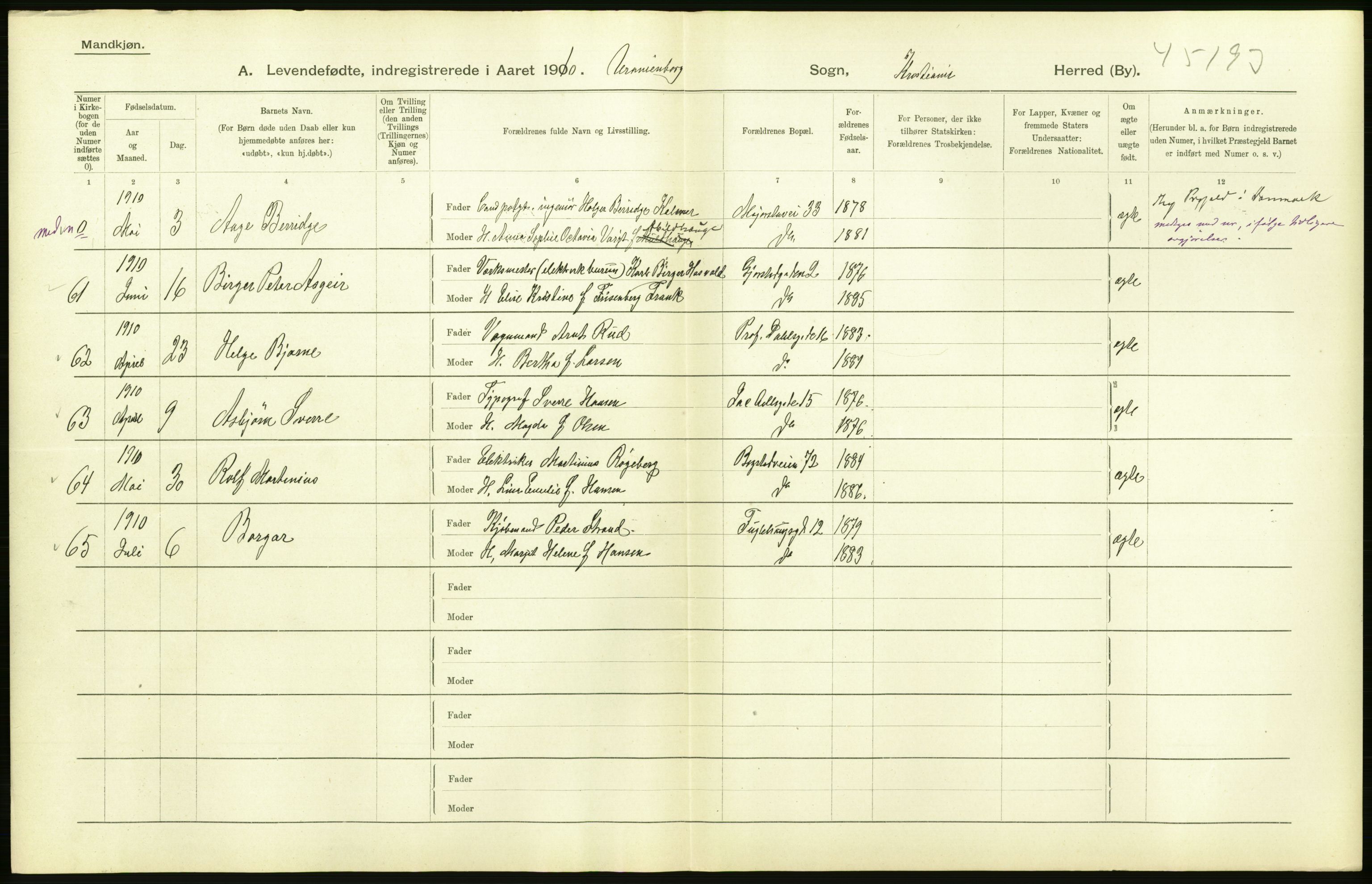 Statistisk sentralbyrå, Sosiodemografiske emner, Befolkning, AV/RA-S-2228/D/Df/Dfa/Dfah/L0006: Kristiania: Levendefødte menn., 1910, p. 538