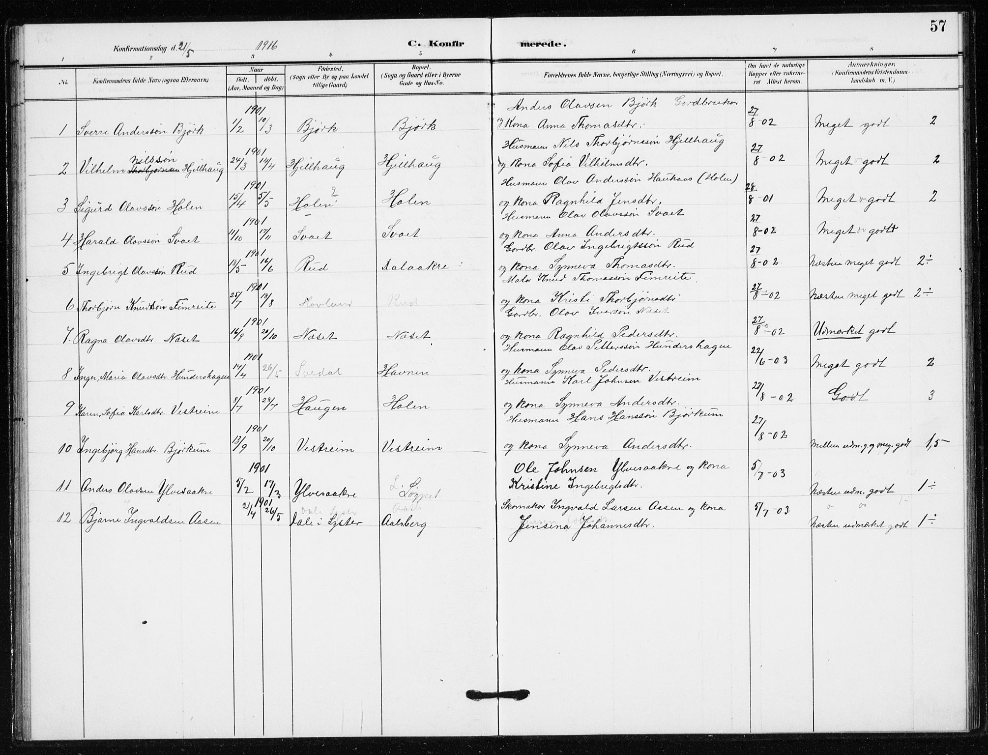 Sogndal sokneprestembete, AV/SAB-A-81301/H/Hab/Habb/L0002: Parish register (copy) no. B 2, 1908-1933, p. 57