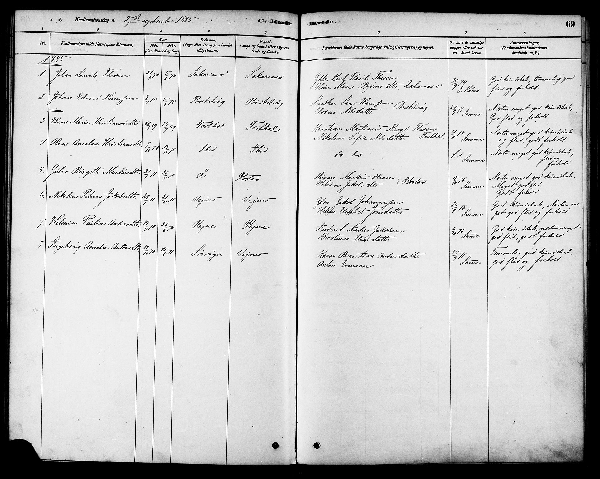 Ministerialprotokoller, klokkerbøker og fødselsregistre - Nordland, AV/SAT-A-1459/886/L1219: Parish register (official) no. 886A01, 1878-1892, p. 69