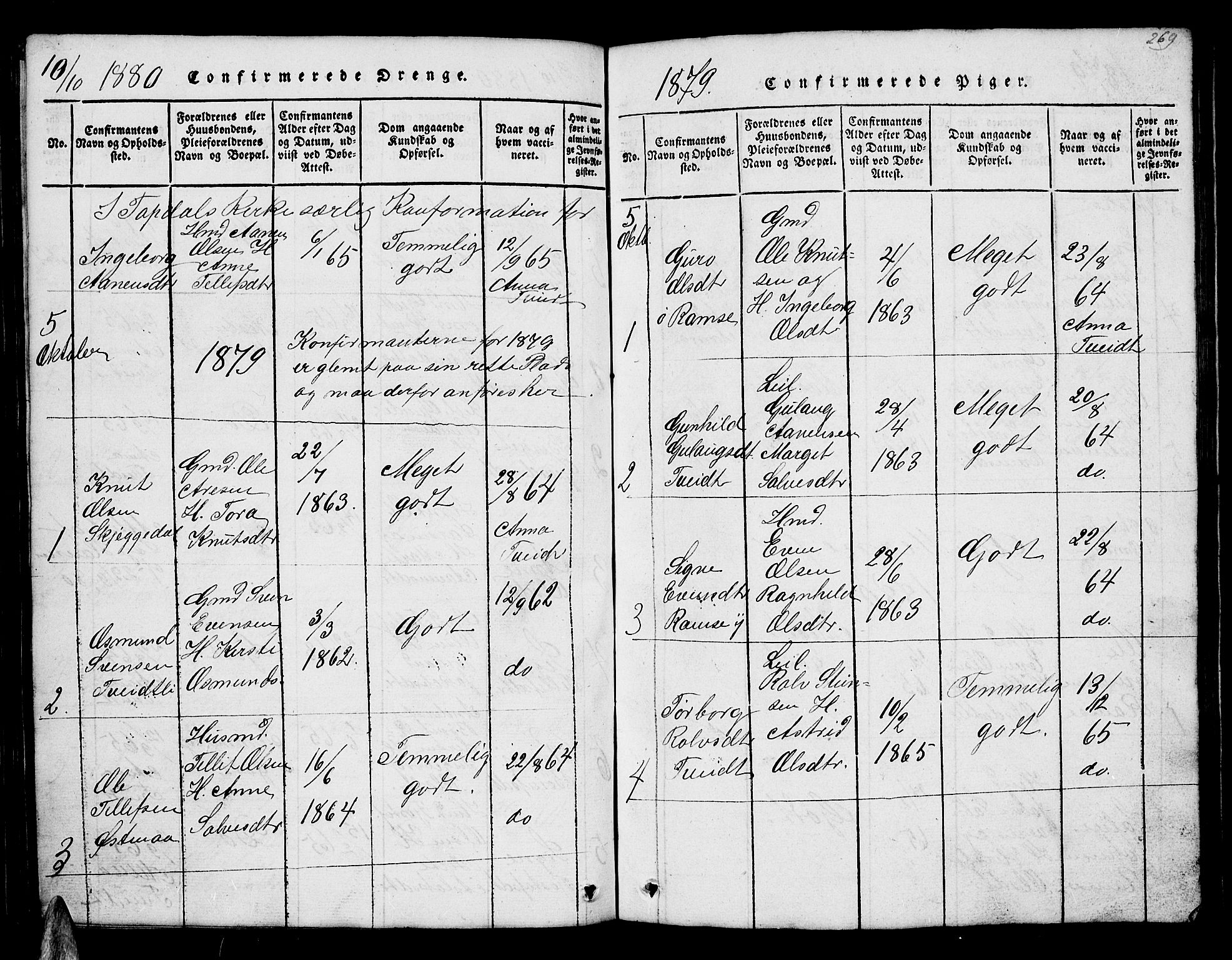 Åmli sokneprestkontor, AV/SAK-1111-0050/F/Fb/Fbb/L0001: Parish register (copy) no. B 1, 1816-1889, p. 269