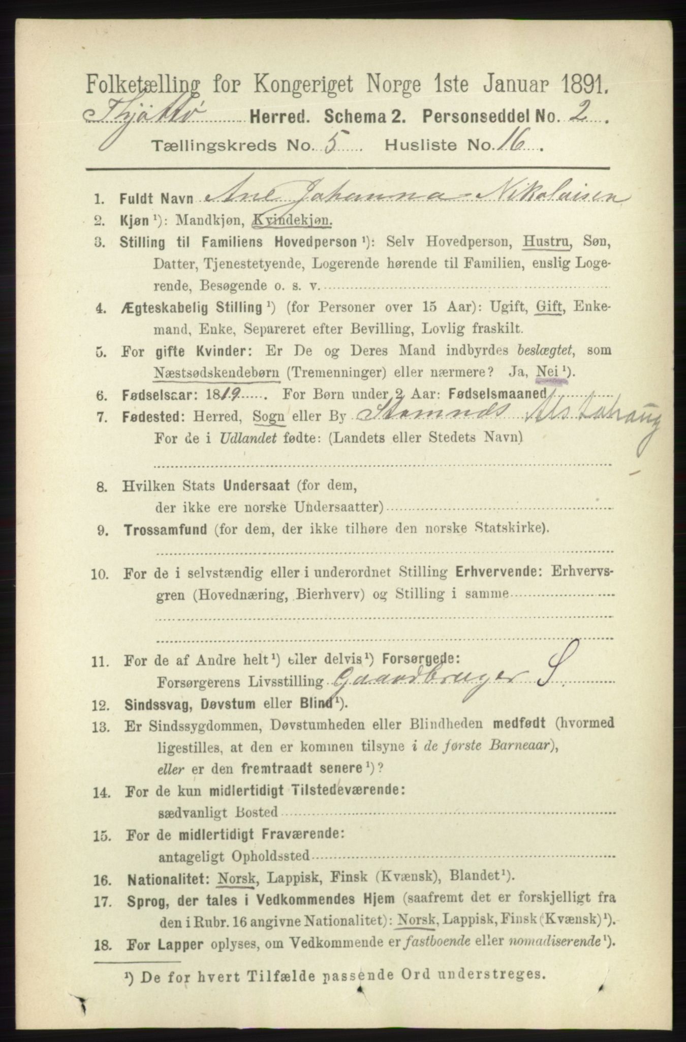 RA, 1891 census for 1817 Tjøtta, 1891, p. 2484