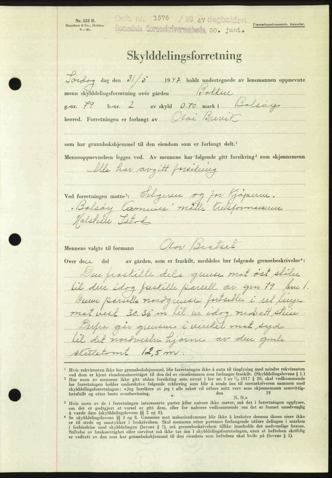 Romsdal sorenskriveri, AV/SAT-A-4149/1/2/2C: Mortgage book no. A23, 1947-1947, Diary no: : 1576/1947