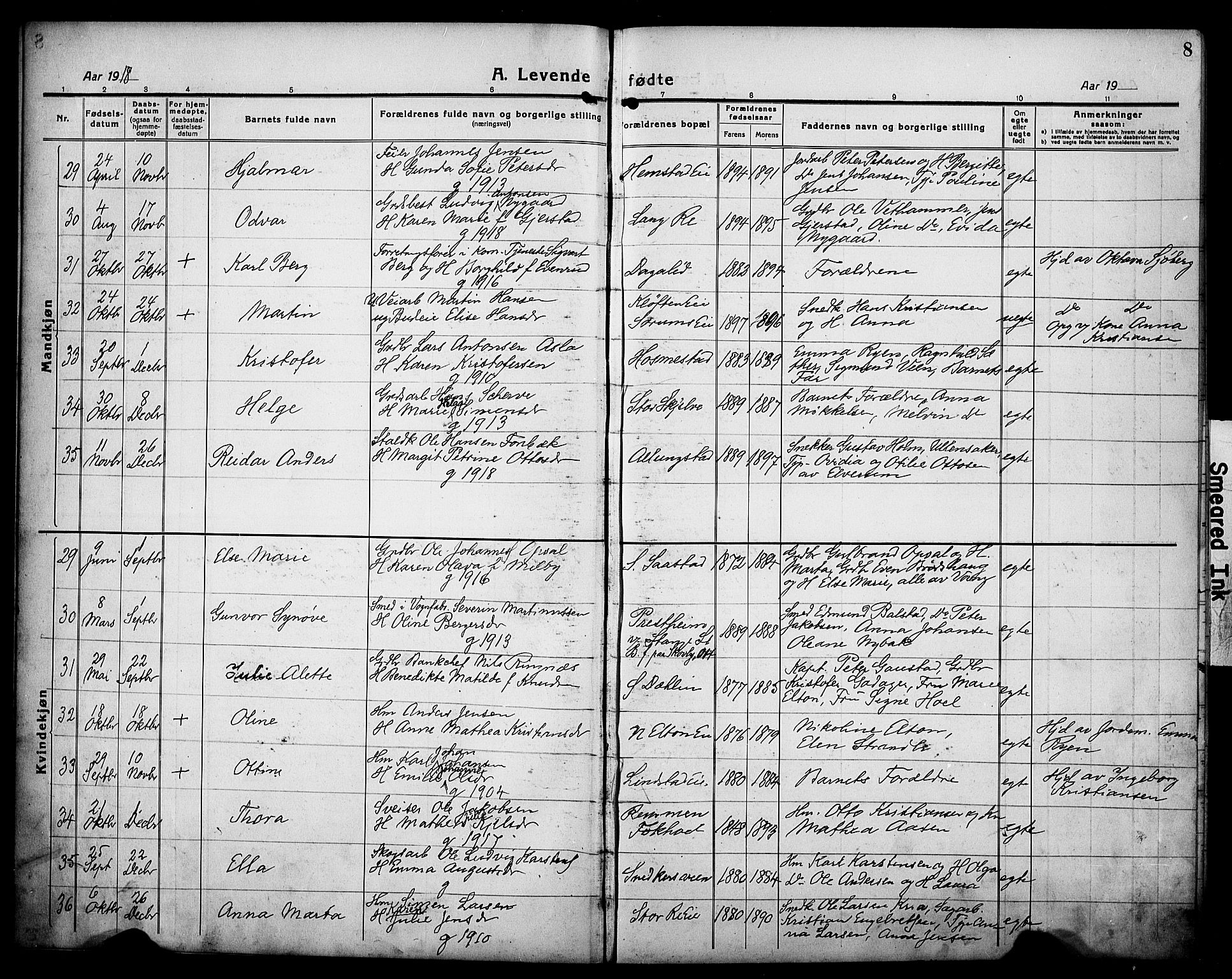 Stange prestekontor, AV/SAH-PREST-002/L/L0016: Parish register (copy) no. 16, 1918-1928, p. 8