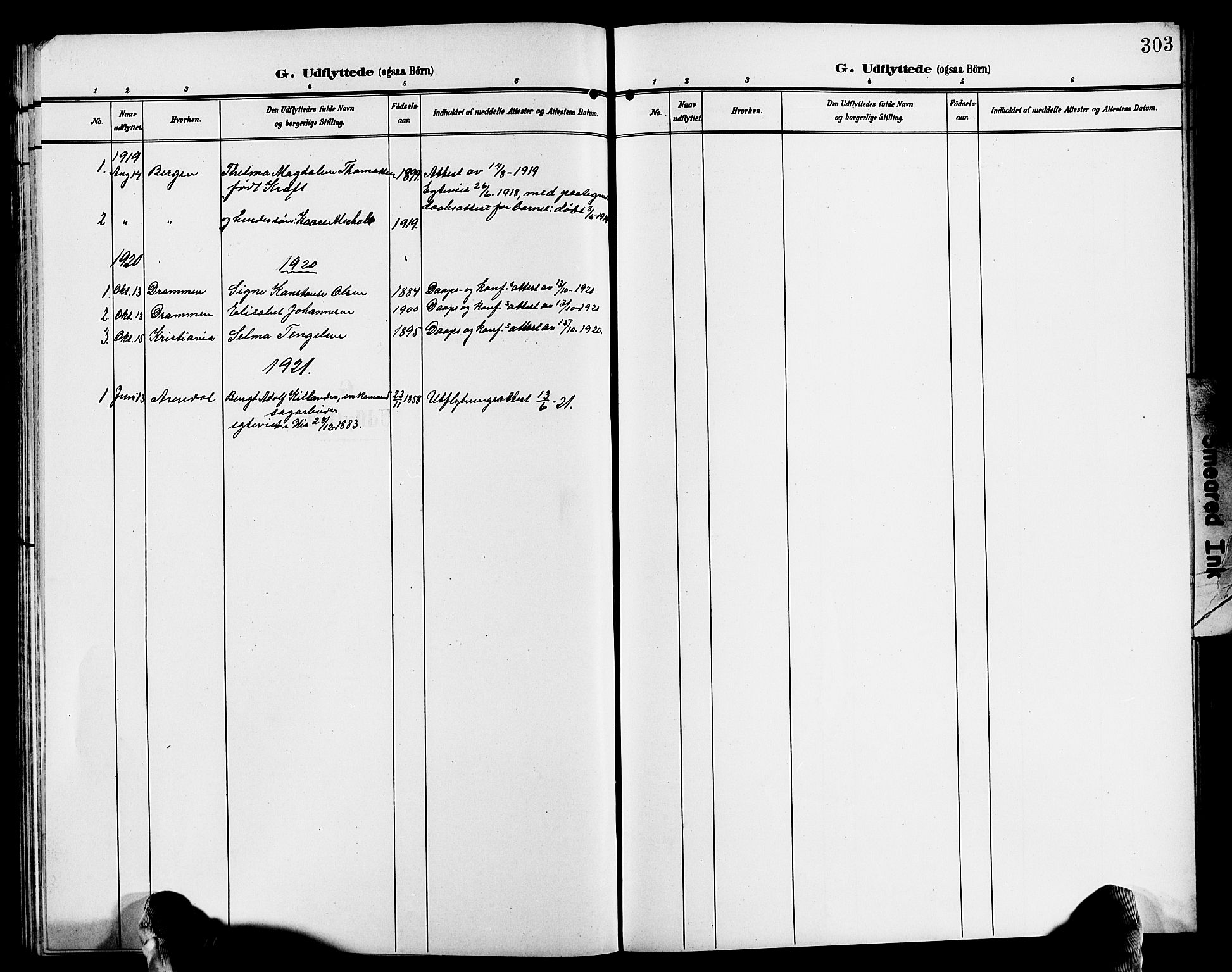 Hisøy sokneprestkontor, AV/SAK-1111-0020/F/Fb/L0004: Parish register (copy) no. B 4, 1905-1923, p. 303