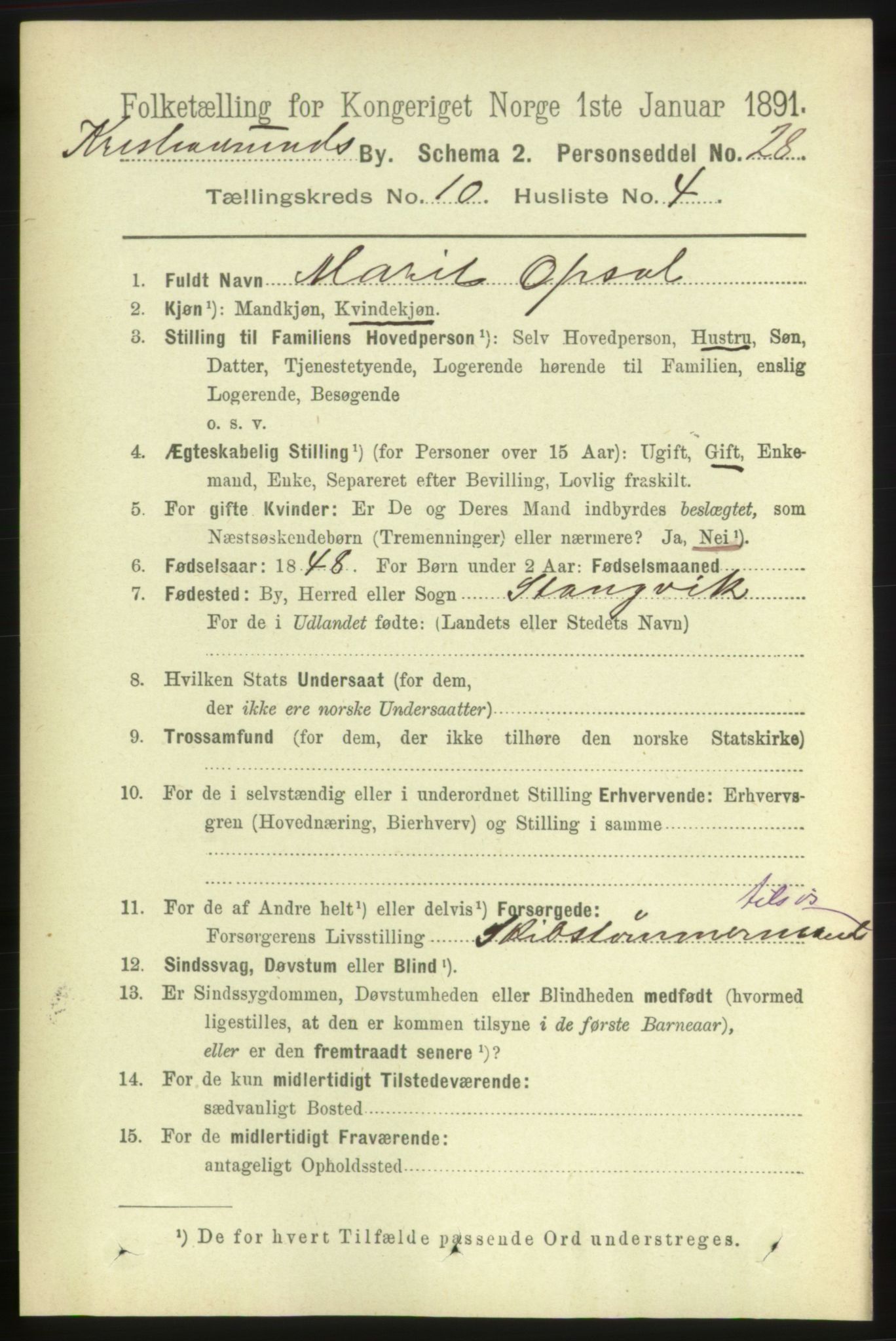 RA, 1891 census for 1503 Kristiansund, 1891, p. 8134