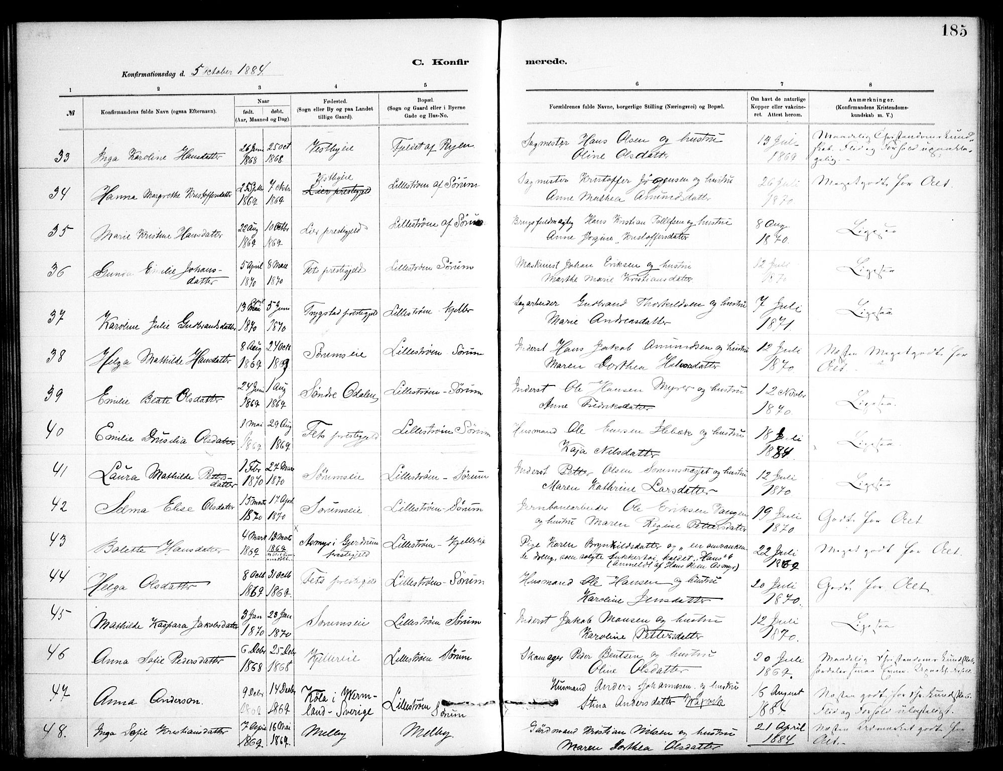 Skedsmo prestekontor Kirkebøker, AV/SAO-A-10033a/F/Fa/L0013: Parish register (official) no. I 13, 1883-1891, p. 185