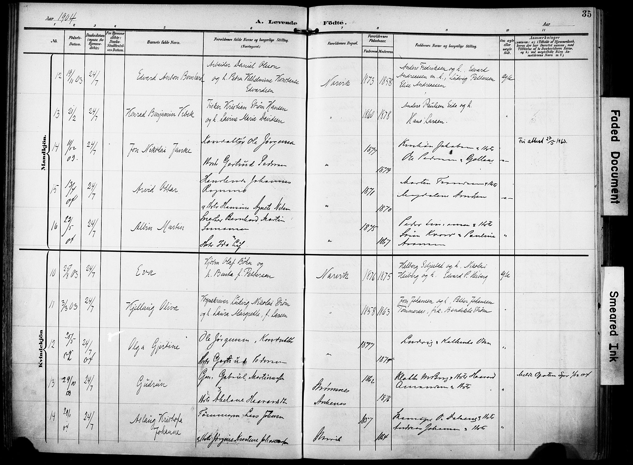 Ministerialprotokoller, klokkerbøker og fødselsregistre - Nordland, AV/SAT-A-1459/871/L0994: Parish register (official) no. 871A10, 1902-1910, p. 35