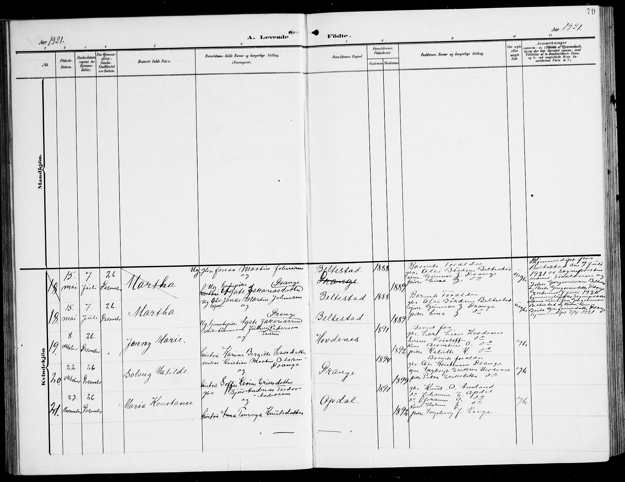 Tysnes sokneprestembete, AV/SAB-A-78601/H/Haa: Parish register (official) no. D 2, 1905-1922, p. 79
