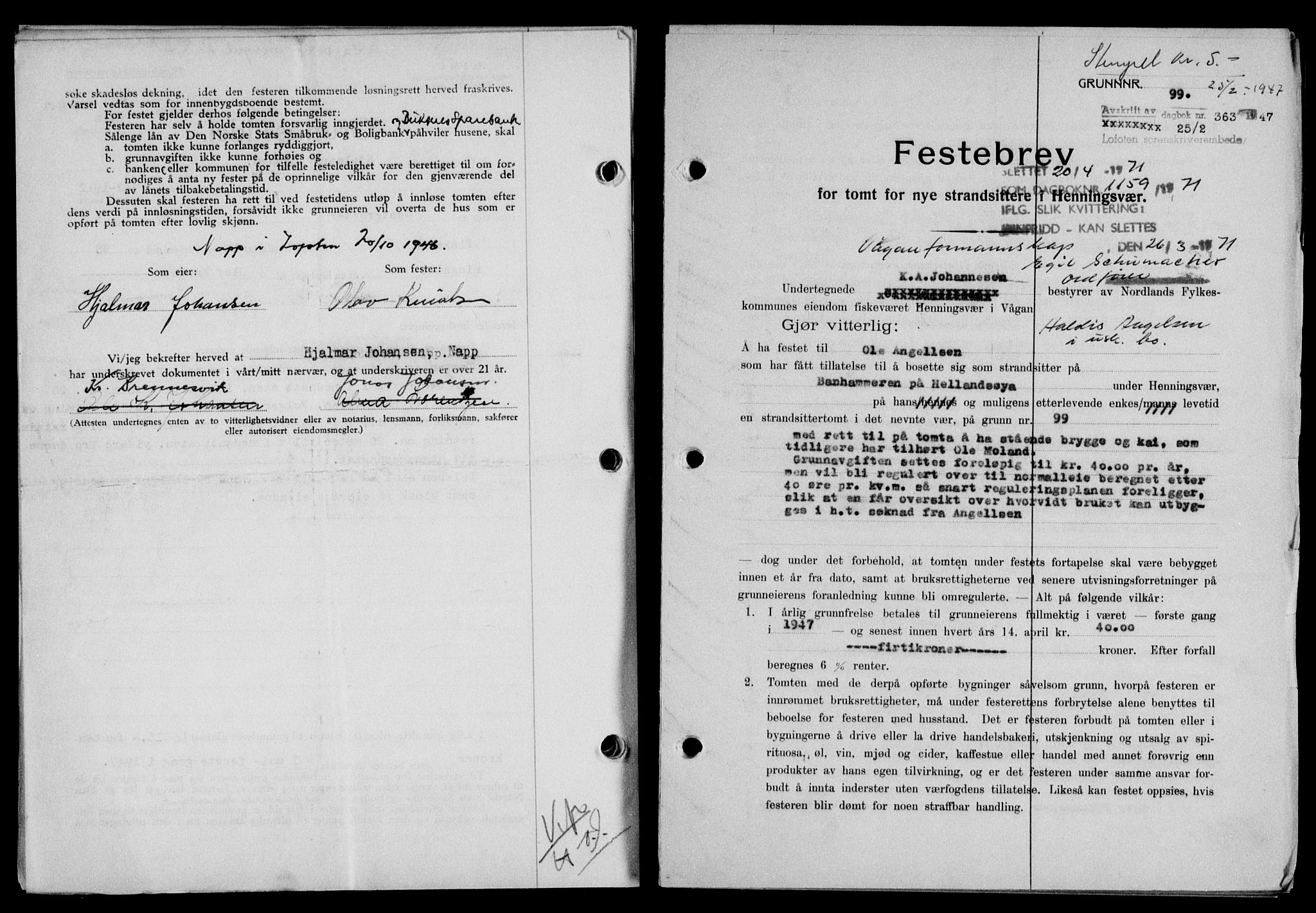 Lofoten sorenskriveri, SAT/A-0017/1/2/2C/L0015a: Mortgage book no. 15a, 1946-1947, Diary no: : 363/1947