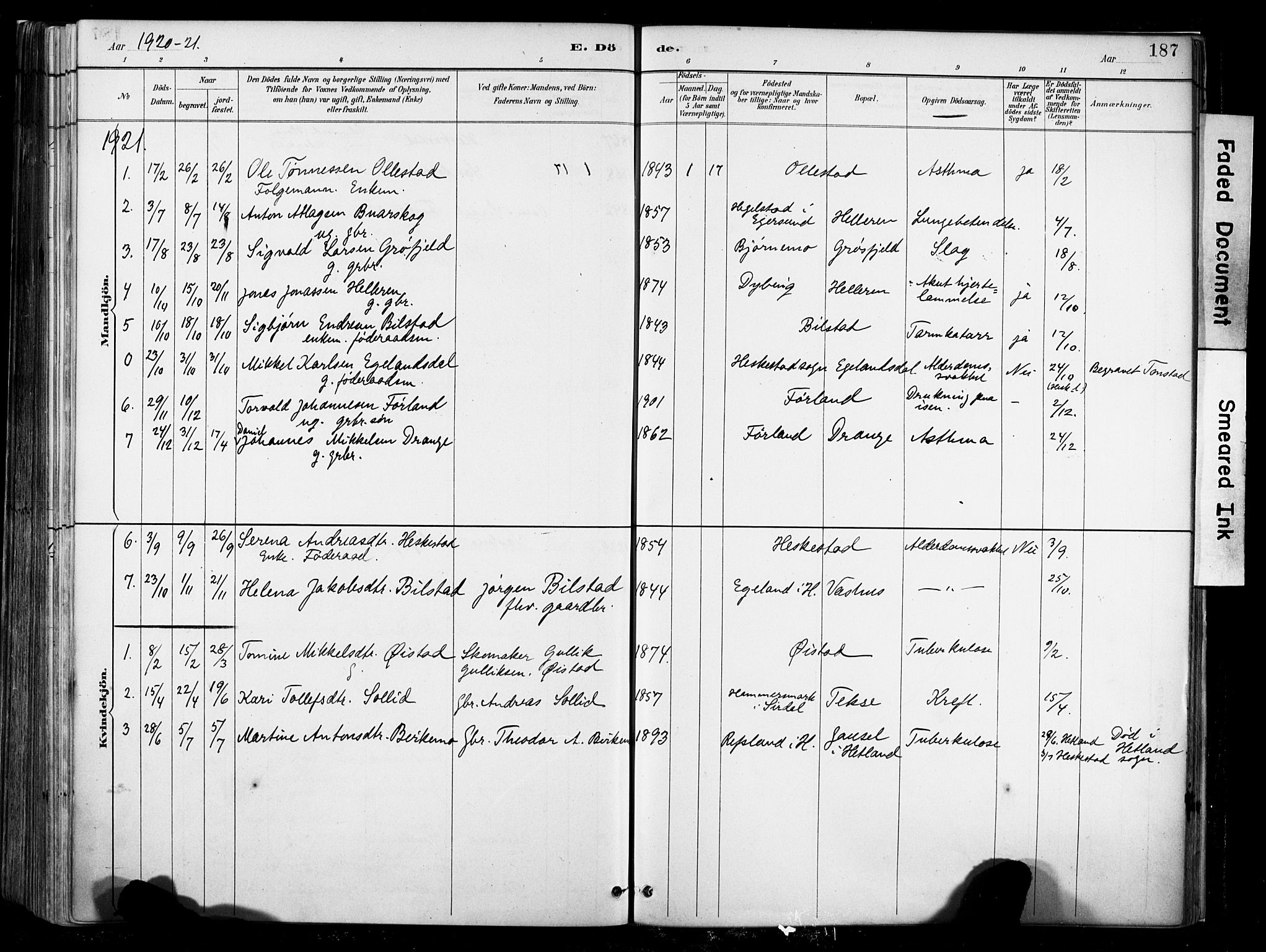 Lund sokneprestkontor, AV/SAST-A-101809/S06/L0012: Parish register (official) no. A 11, 1887-1921, p. 187