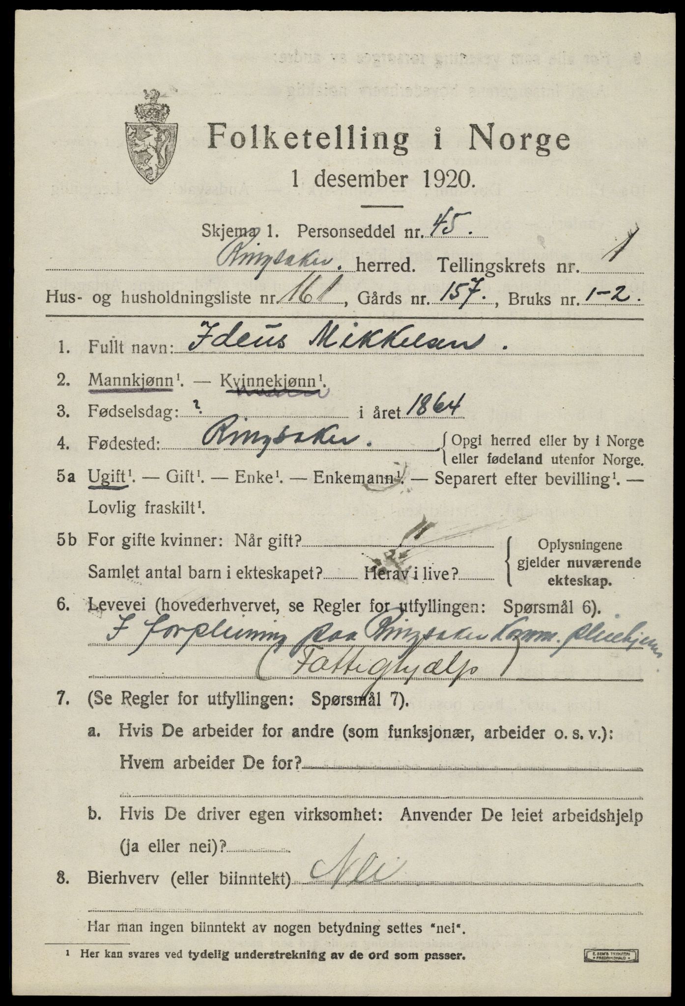 SAH, 1920 census for Ringsaker, 1920, p. 6342