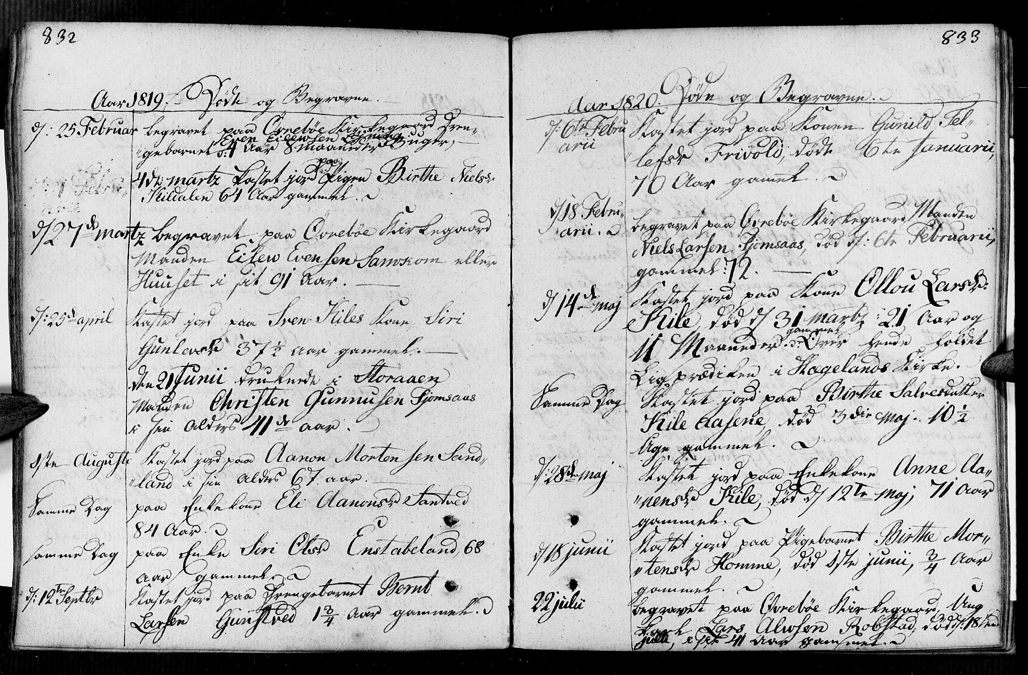 Vennesla sokneprestkontor, AV/SAK-1111-0045/Fa/Faa/L0002: Parish register (official) no. A 2, 1785-1834, p. 832-833