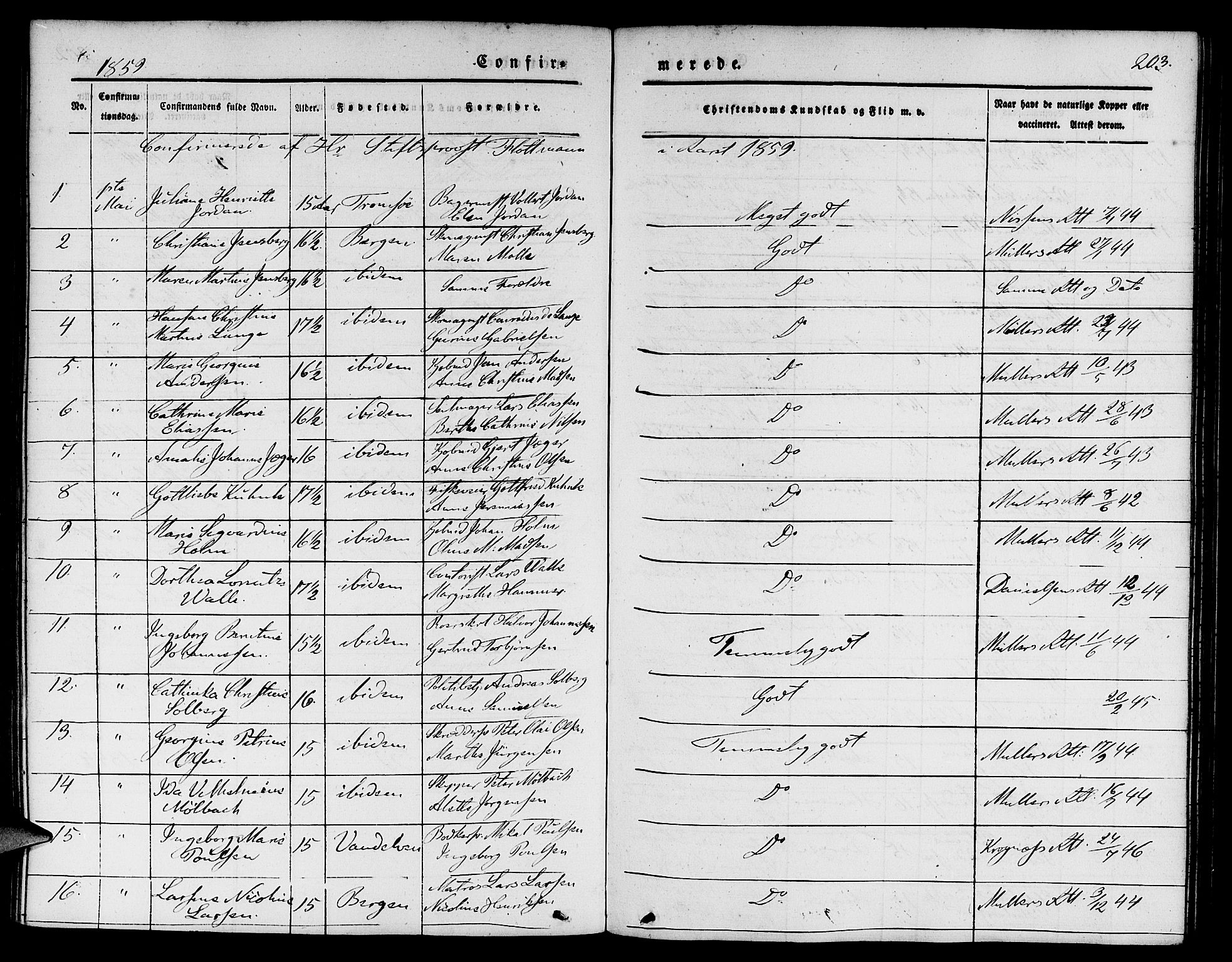 Nykirken Sokneprestembete, SAB/A-77101/H/Hab: Parish register (copy) no. C 1, 1844-1871, p. 203