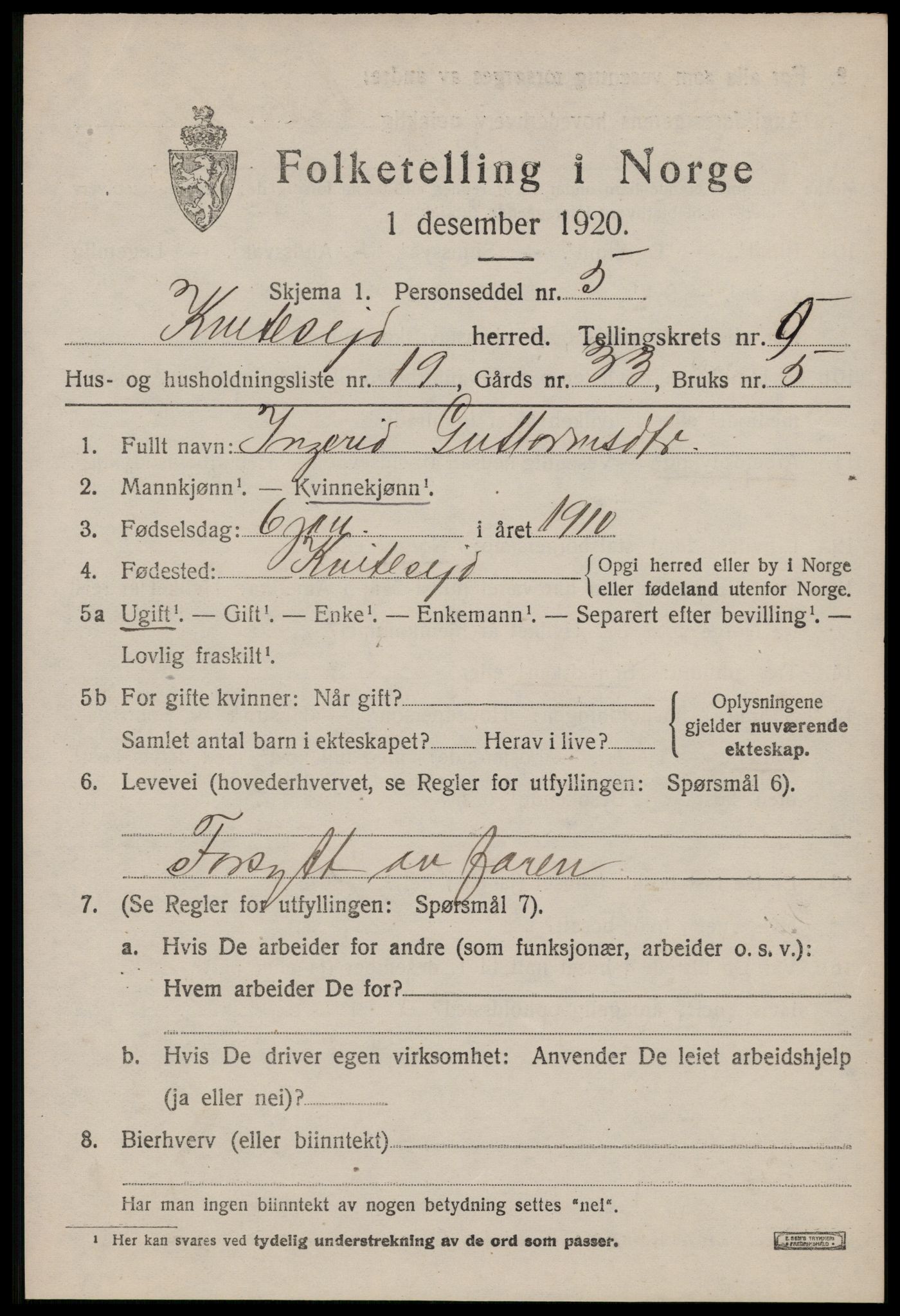 SAKO, 1920 census for Kviteseid, 1920, p. 4381