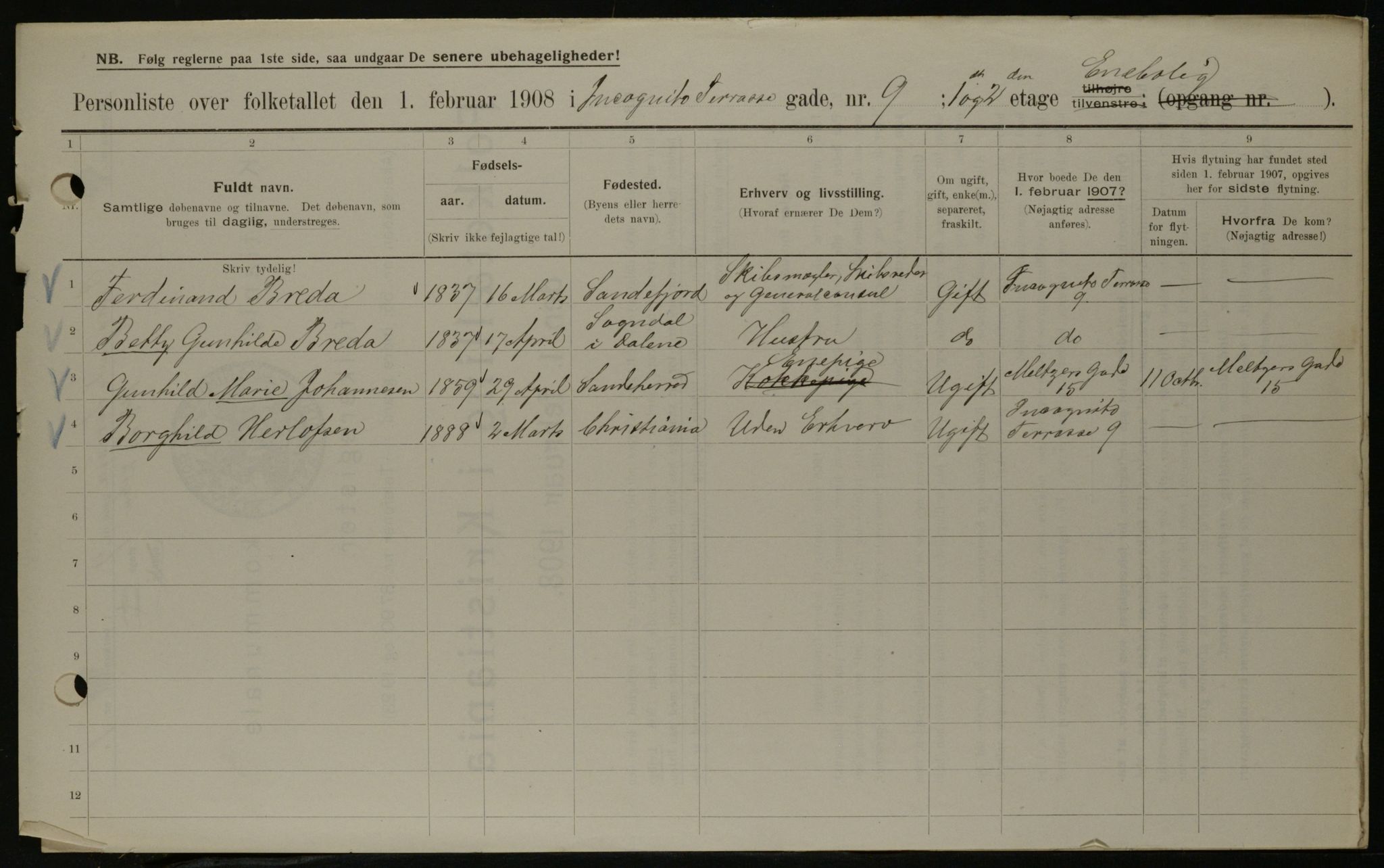 OBA, Municipal Census 1908 for Kristiania, 1908, p. 39950