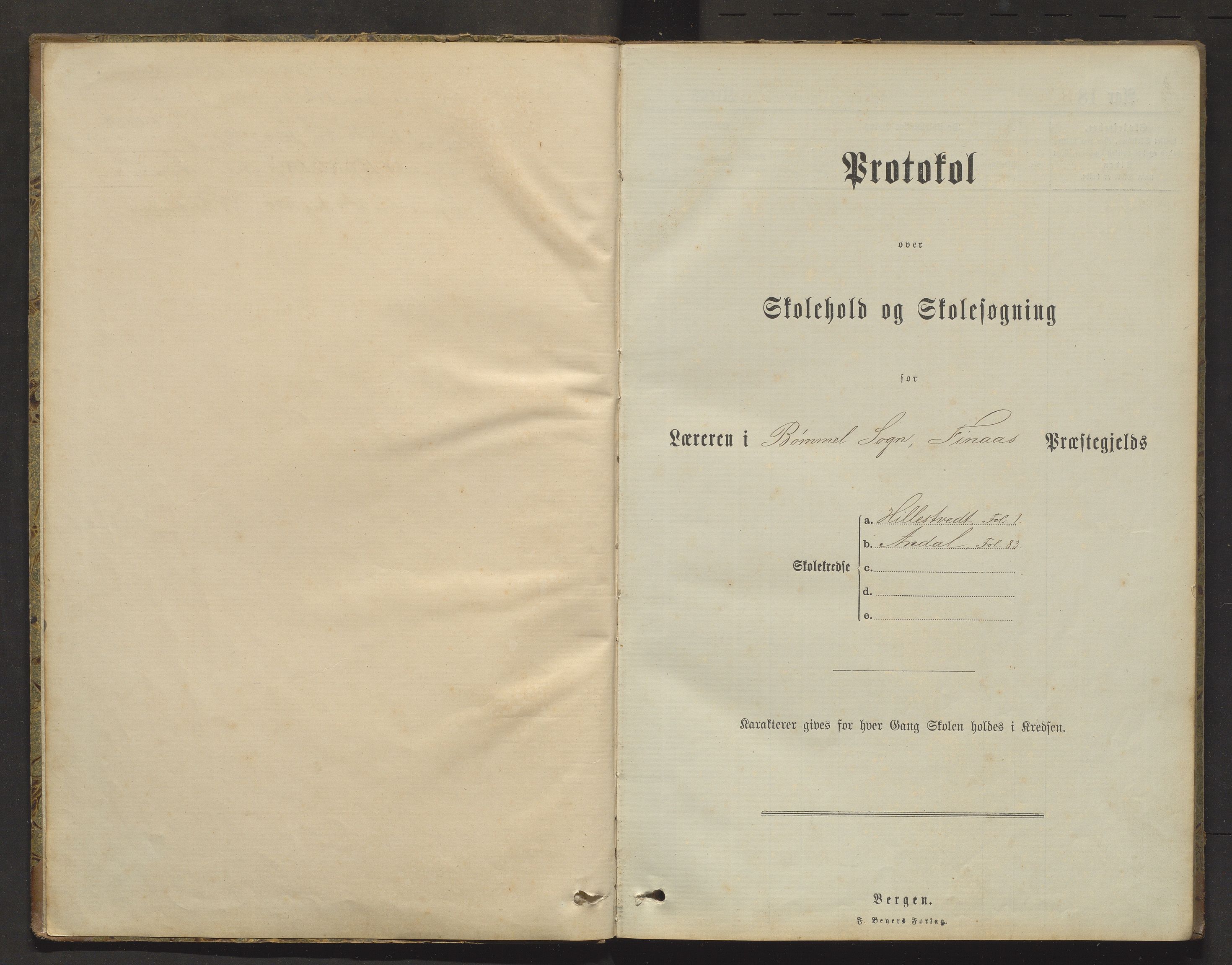 Bømlo kommune. Barneskulane, IKAH/1219-231/F/Fb/L0002: Skuleprotokoll for Hillestveit og Andal skular, 1883-1891