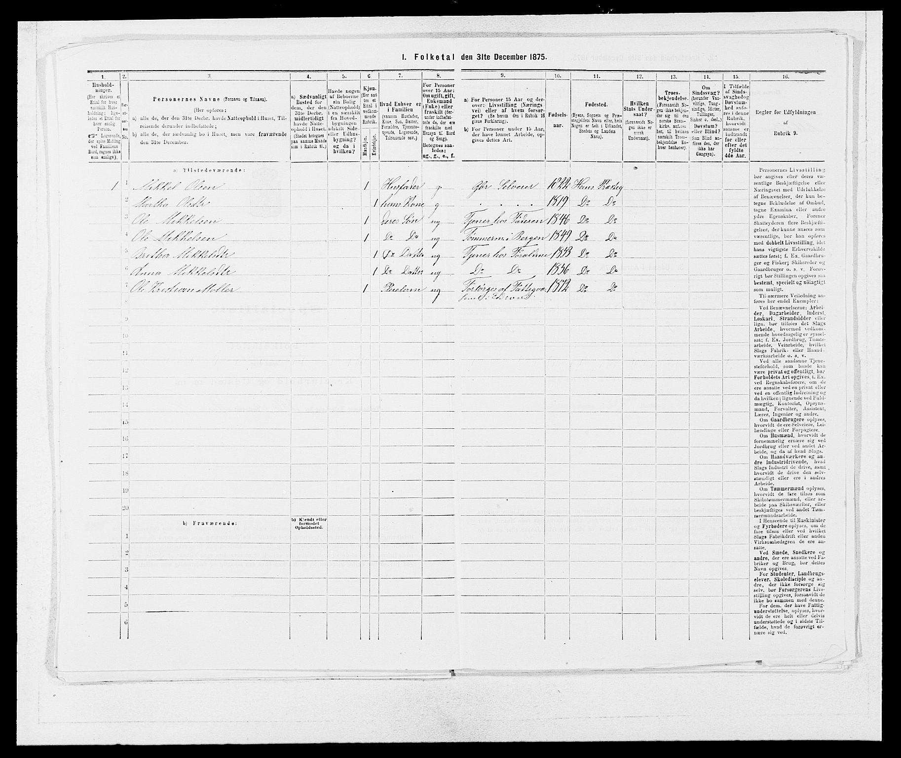 SAB, 1875 census for 1250P Haus, 1875, p. 1185