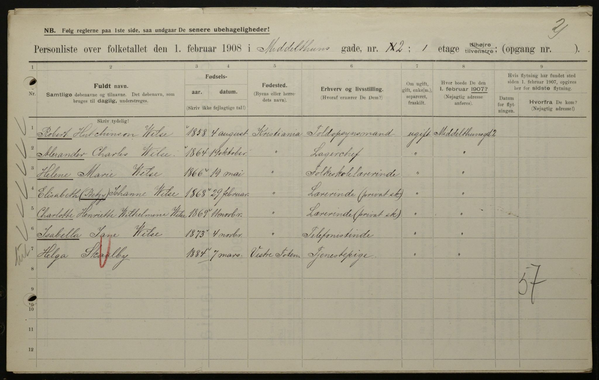 OBA, Municipal Census 1908 for Kristiania, 1908, p. 58557