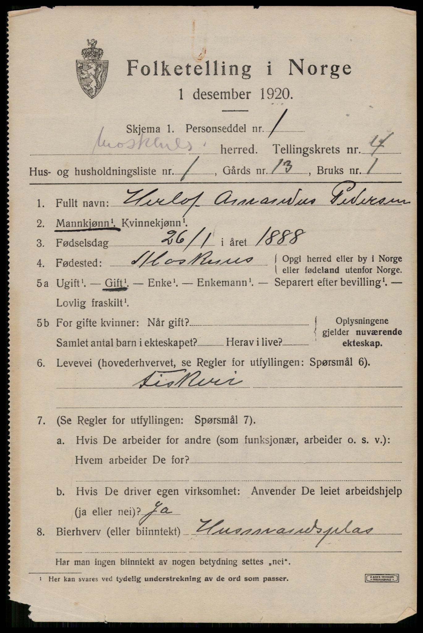 SAT, 1920 census for Moskenes, 1920, p. 2522