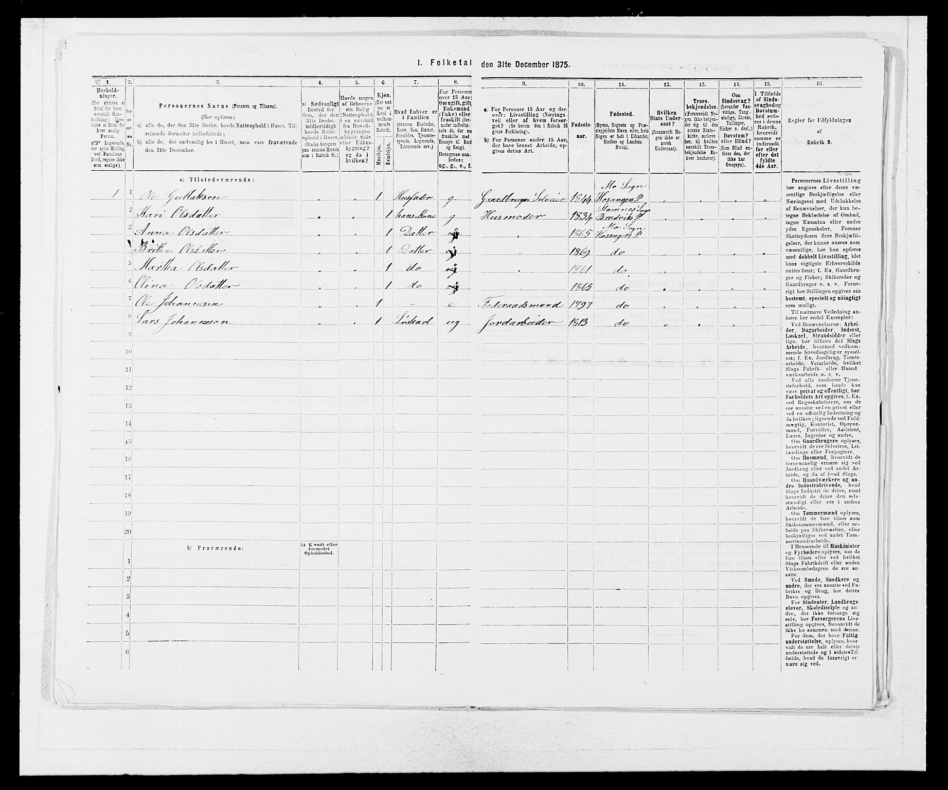 SAB, 1875 census for 1253P Hosanger, 1875, p. 674