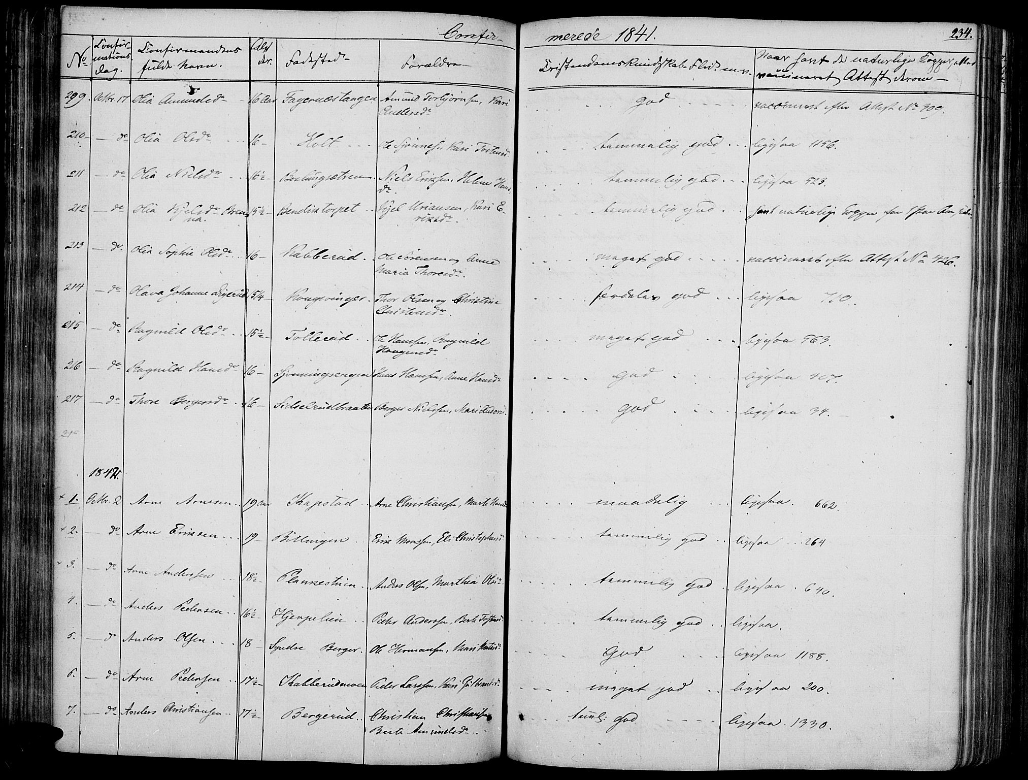 Vinger prestekontor, AV/SAH-PREST-024/H/Ha/Haa/L0008: Parish register (official) no. 8, 1839-1847, p. 234