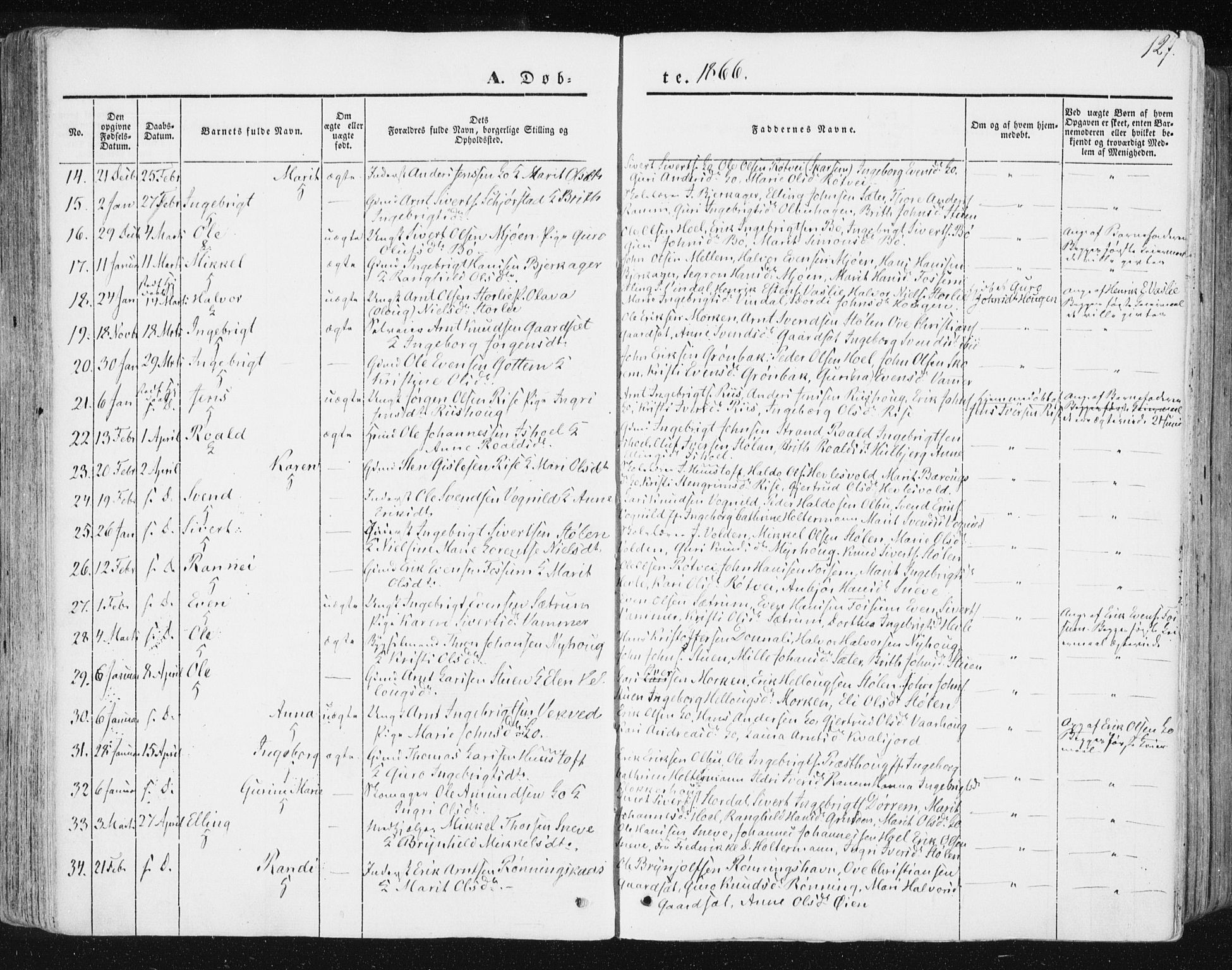 Ministerialprotokoller, klokkerbøker og fødselsregistre - Sør-Trøndelag, SAT/A-1456/678/L0899: Parish register (official) no. 678A08, 1848-1872, p. 127