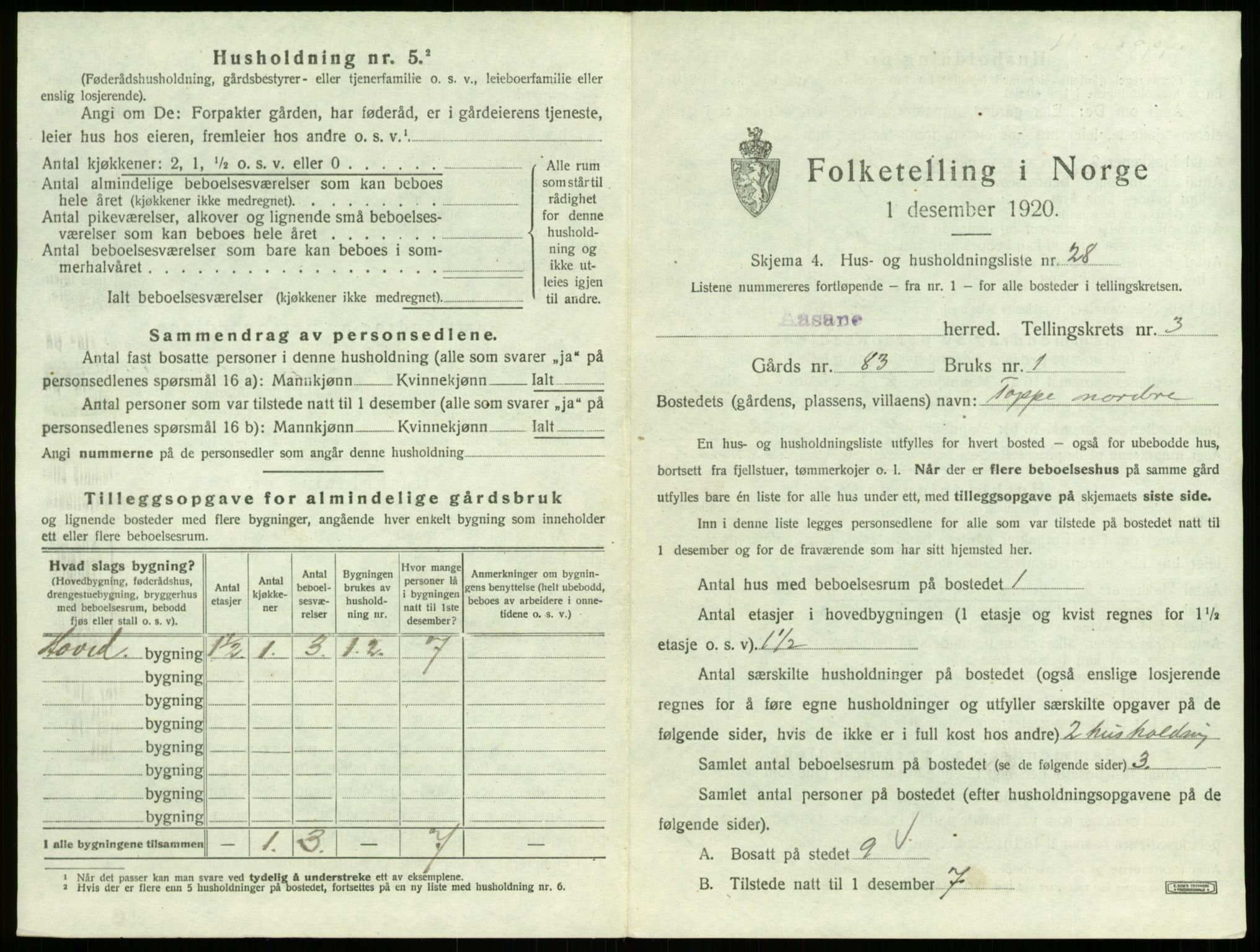 SAB, 1920 census for Åsane, 1920, p. 251