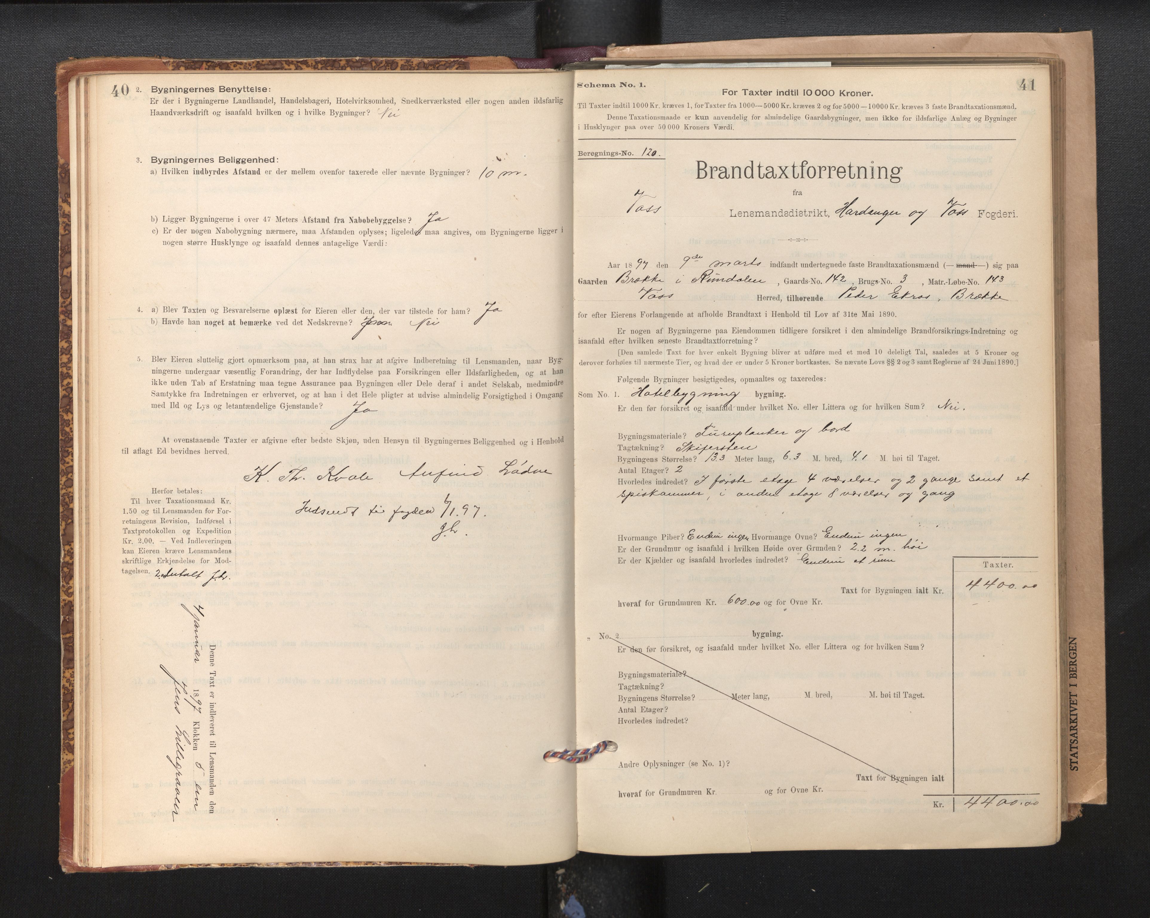 Lensmannen i Voss, SAB/A-35801/0012/L0008: Branntakstprotokoll, skjematakst, 1895-1945, p. 40-41