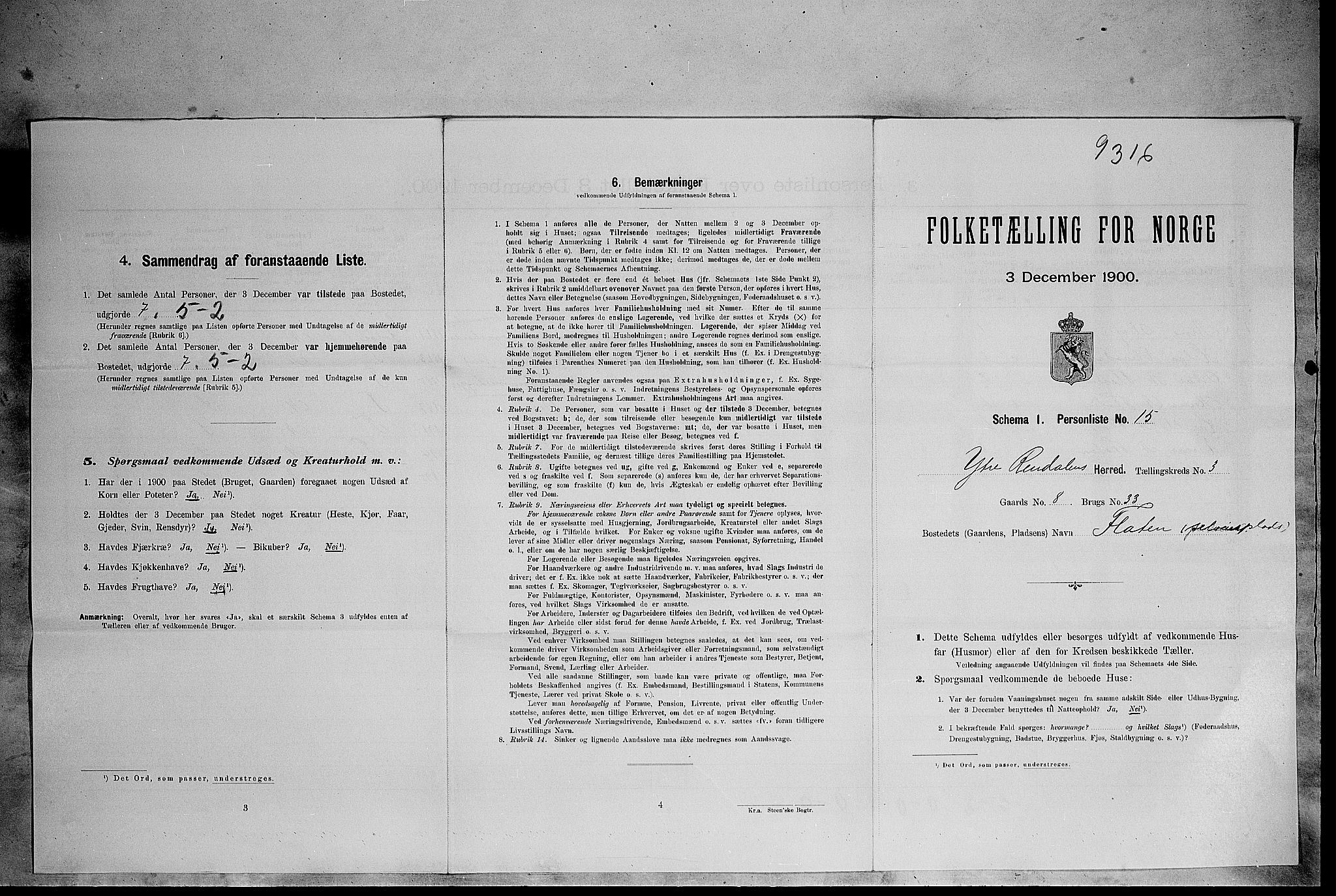 SAH, 1900 census for Ytre Rendal, 1900, p. 272