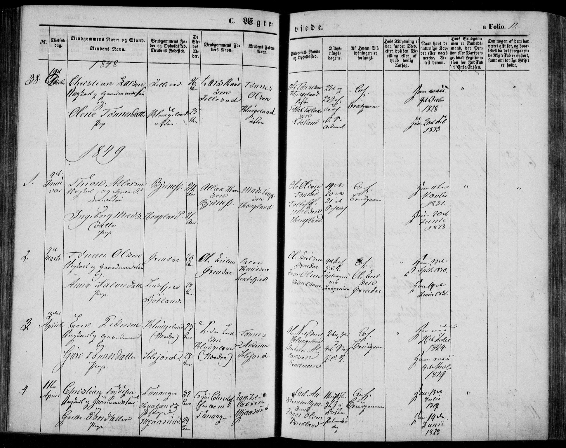 Bakke sokneprestkontor, SAK/1111-0002/F/Fa/Faa/L0005: Parish register (official) no. A 5, 1847-1855, p. 11