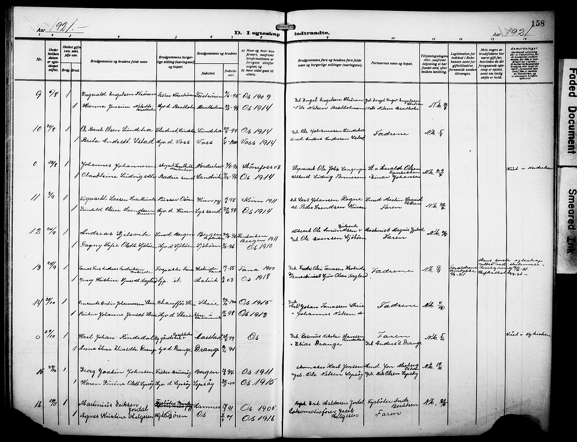 Os sokneprestembete, SAB/A-99929: Parish register (copy) no. A 4, 1914-1923, p. 158
