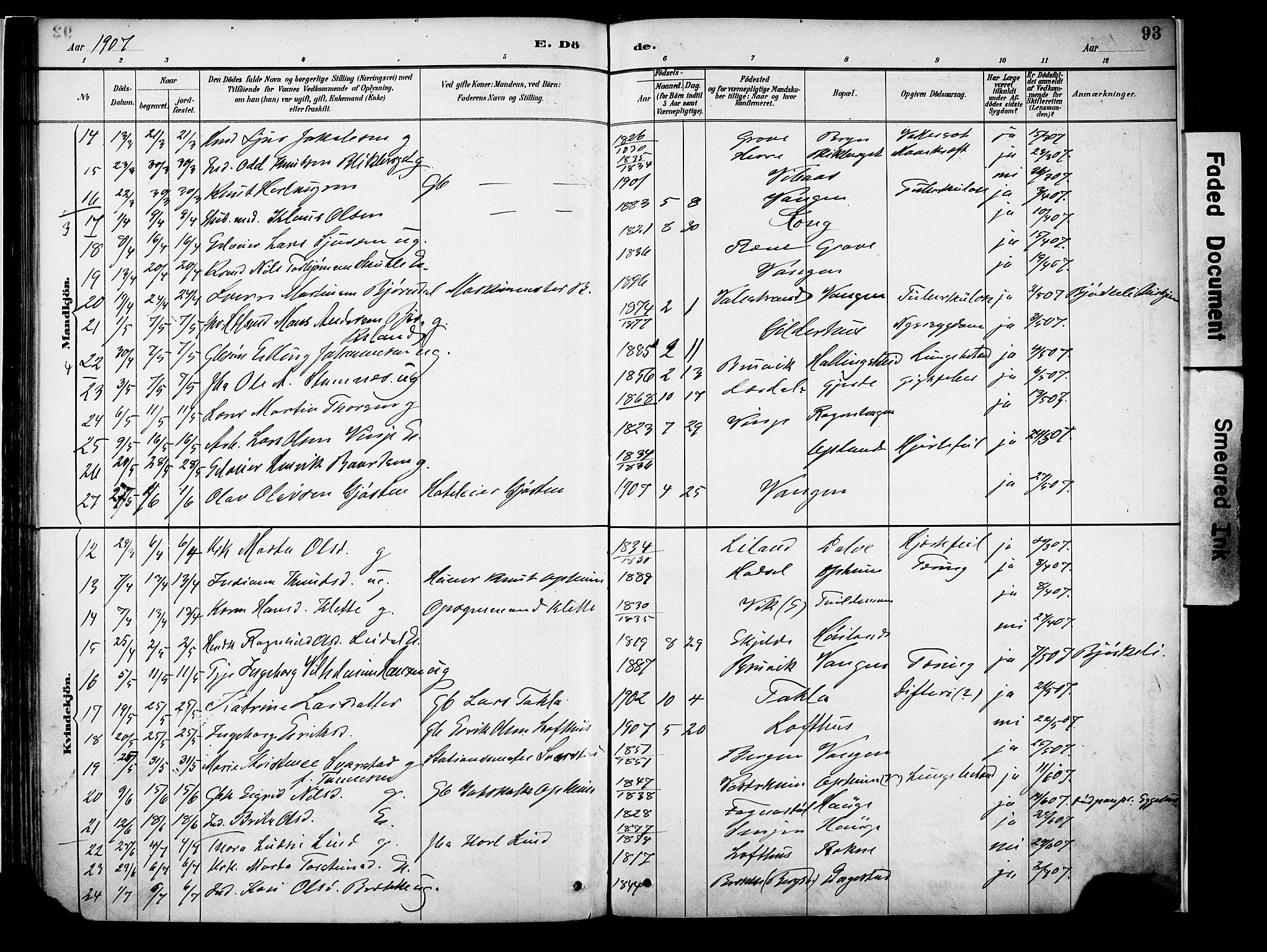 Voss sokneprestembete, AV/SAB-A-79001/H/Haa: Parish register (official) no. A 22, 1887-1909, p. 93