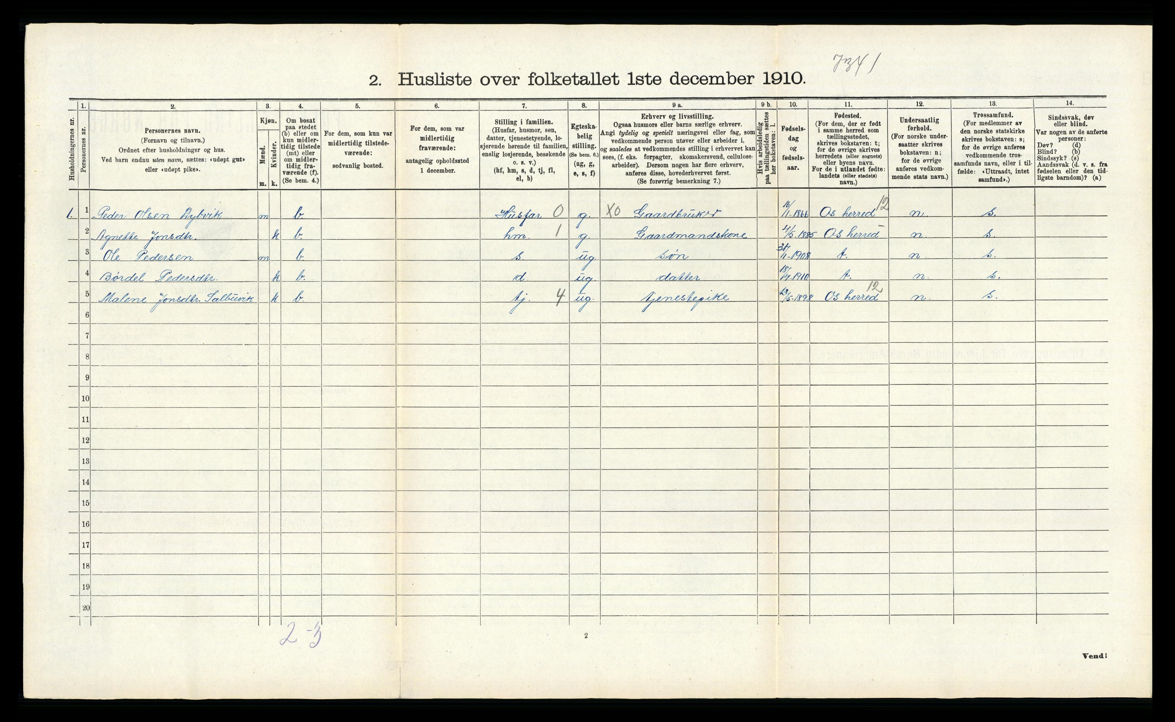 RA, 1910 census for Fana, 1910, p. 518