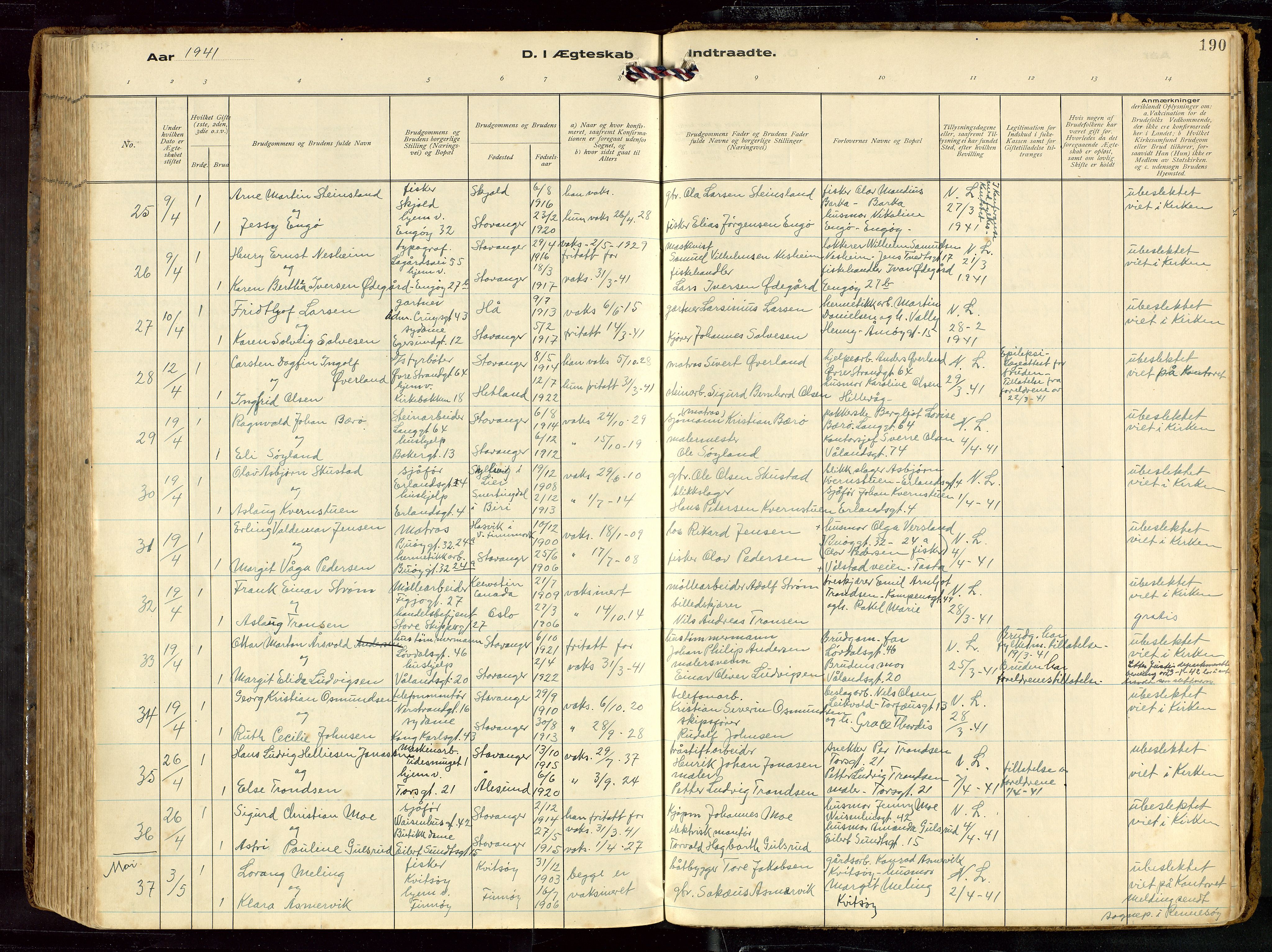 St. Petri sokneprestkontor, AV/SAST-A-101813/002/D/L0002: Parish register (official) no. A 27, 1921-1942, p. 190