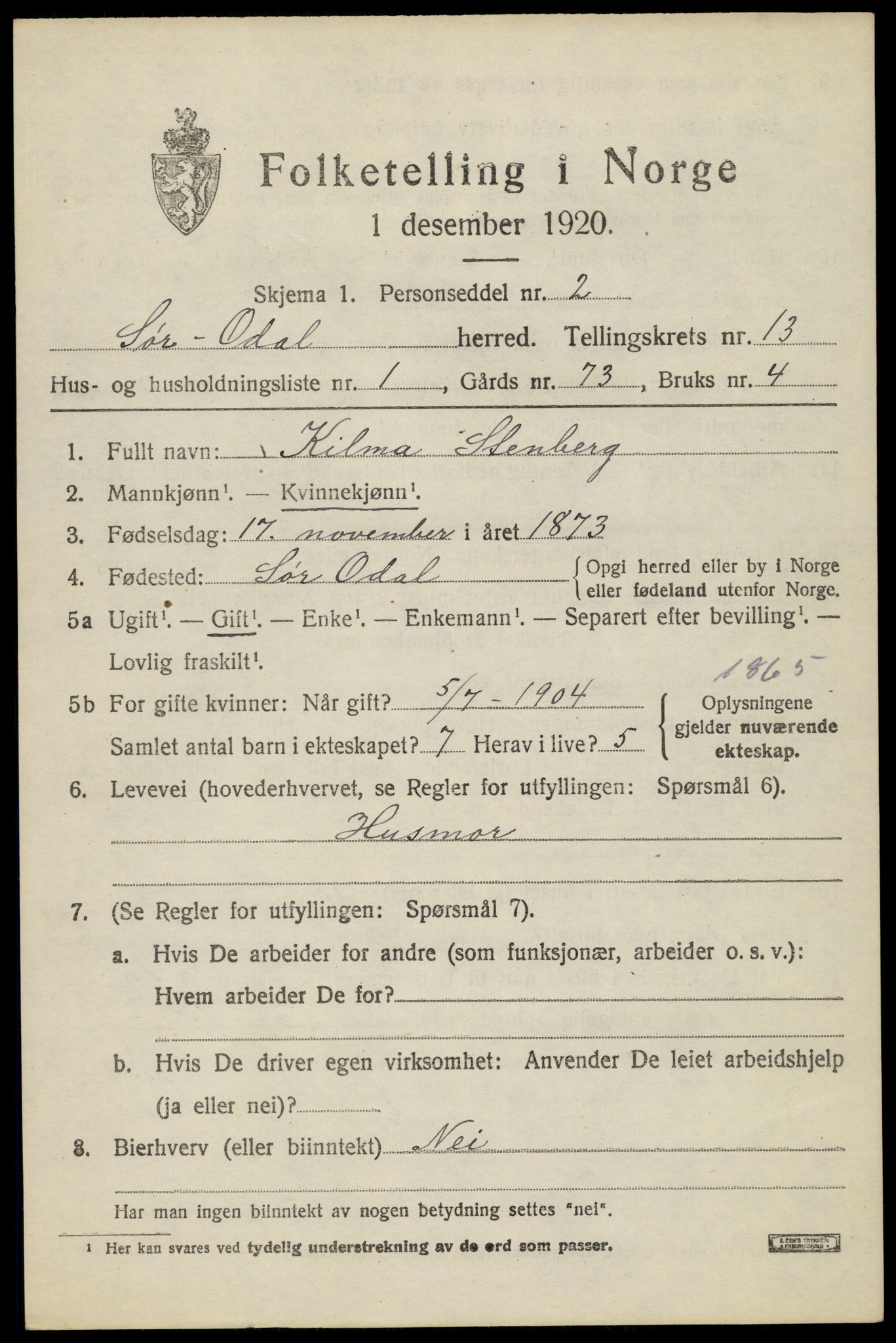 SAH, 1920 census for Sør-Odal, 1920, p. 12933