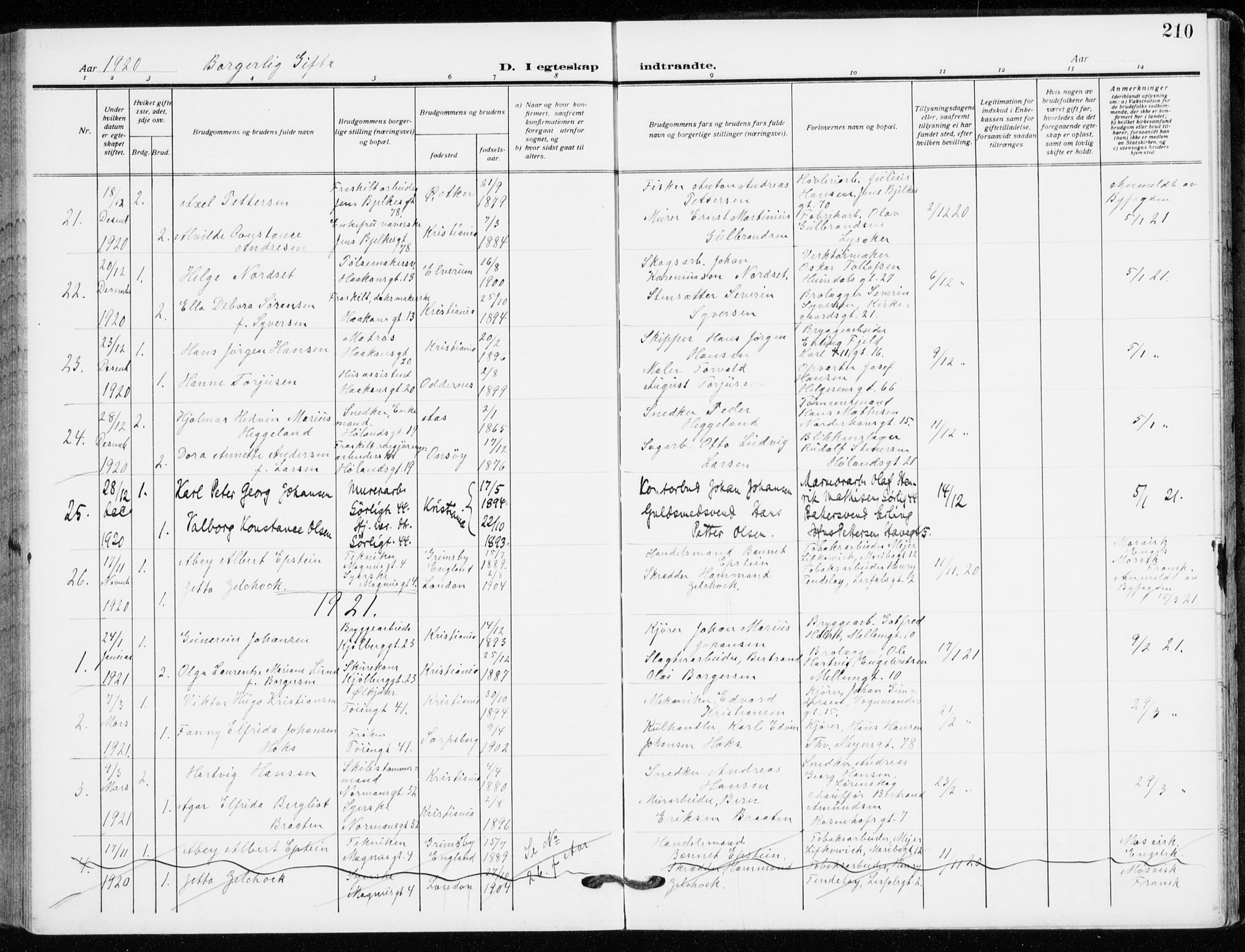 Kampen prestekontor Kirkebøker, SAO/A-10853/F/Fa/L0013: Parish register (official) no. I 13, 1917-1922, p. 210